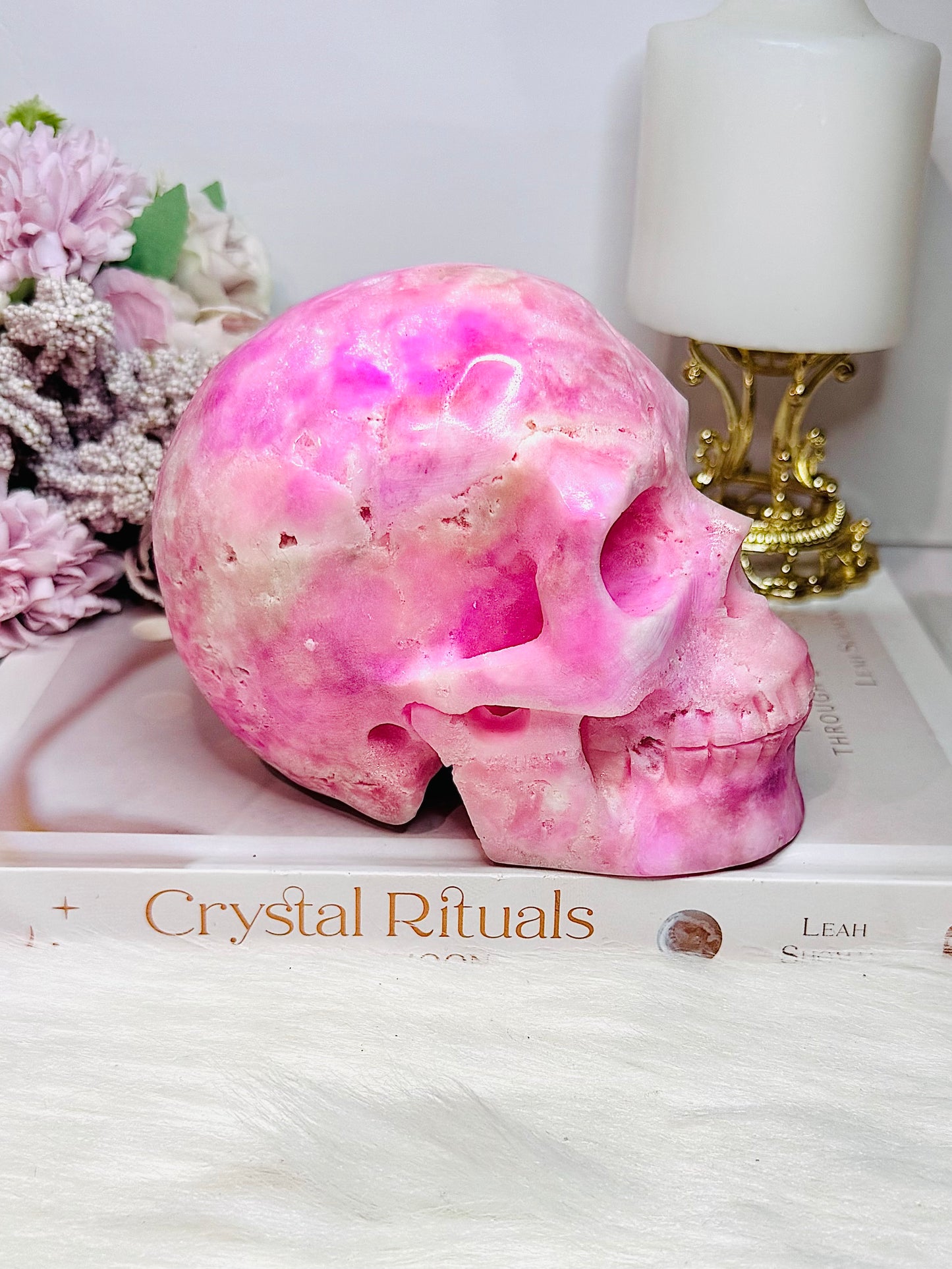 MASTERPIECE!! Absolutely Incredible Huge Natural Pink Oragonite Carved Skull 1.06KG 13cm
