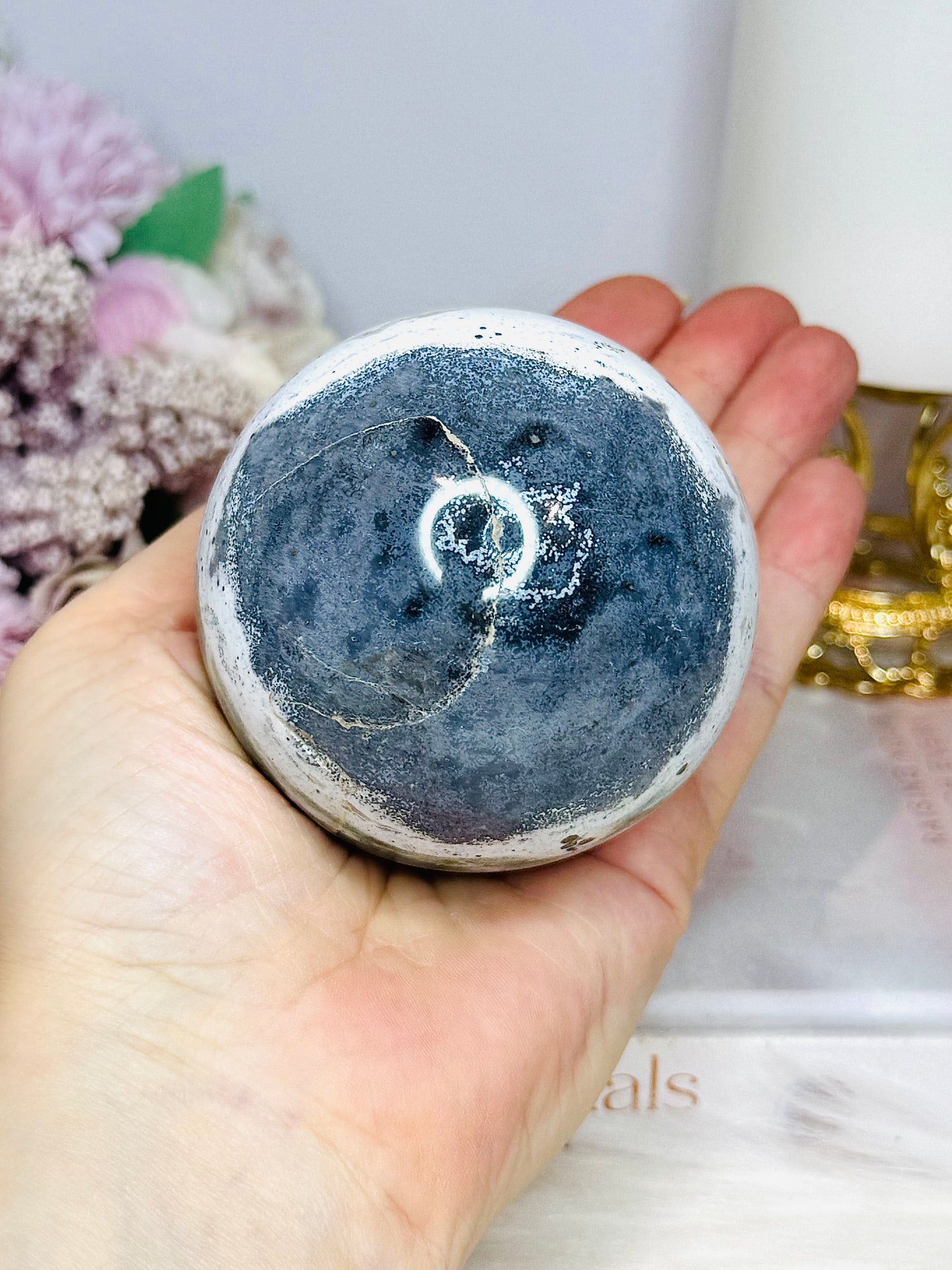 Large Ocean Jasper Sphere on Stand 489g