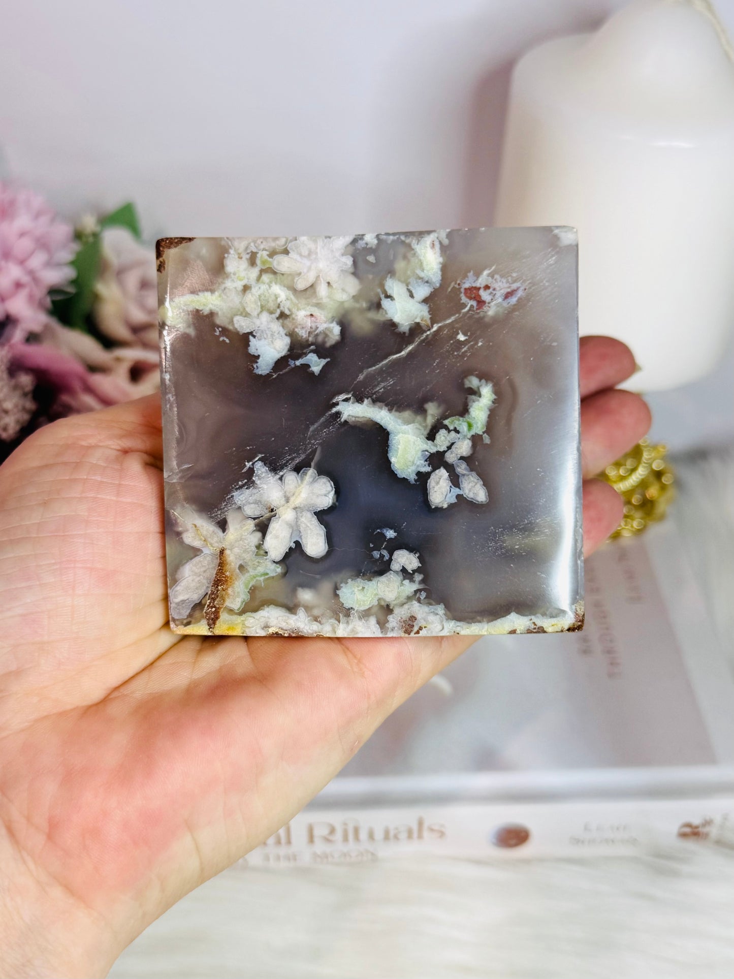 Green Flower Agate Pyramid 7.5cm
