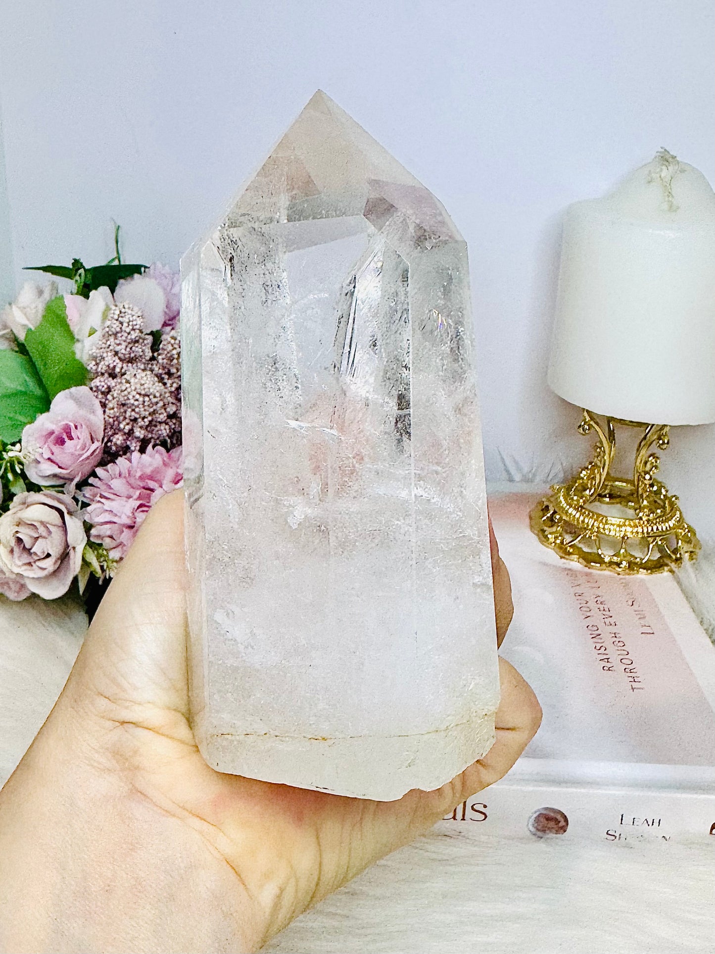 Large Clear Quartz Tower on Stand 24cm 952g