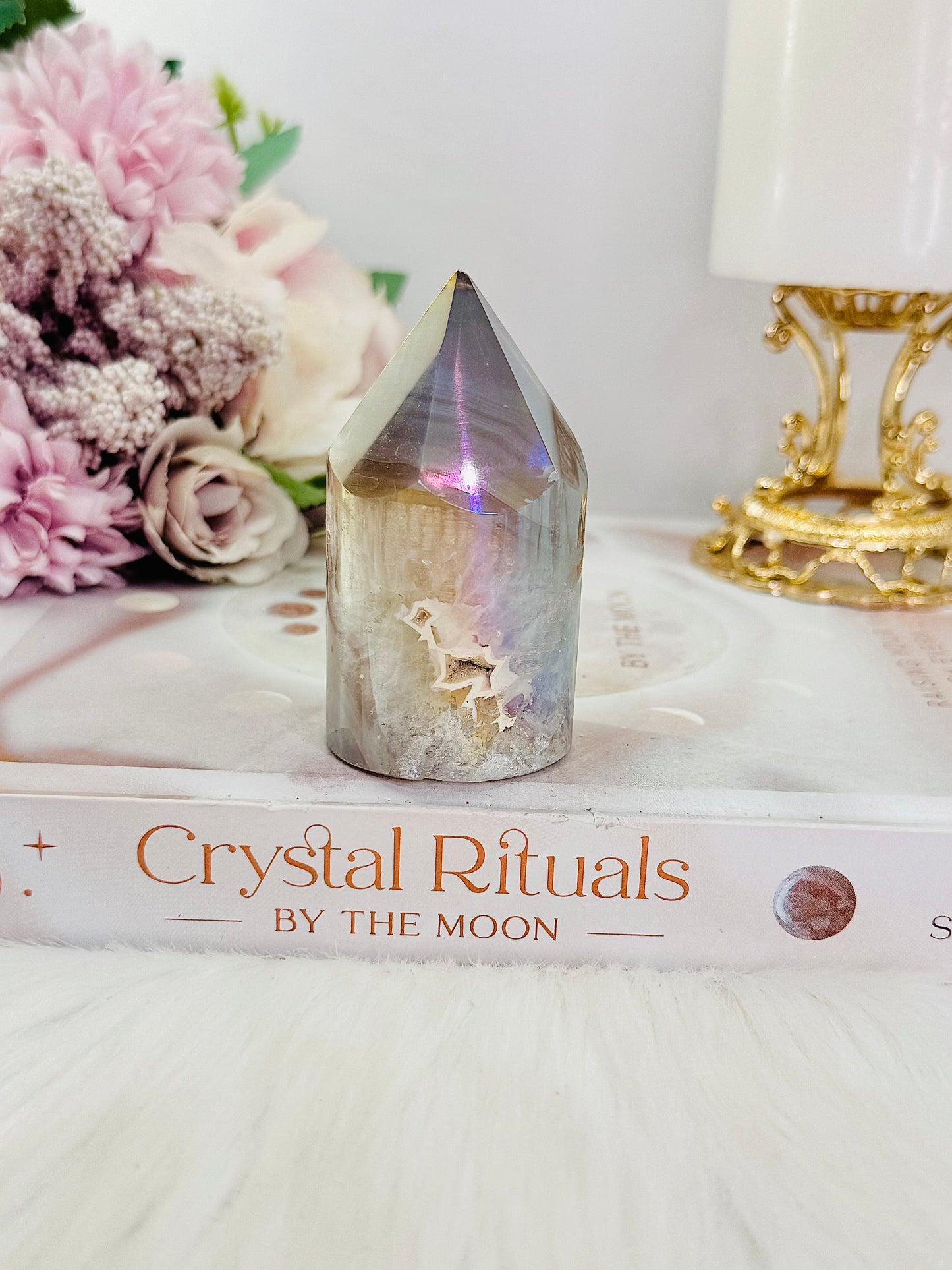 Gorgeous 7.5cm Angel Aura Druzy Agate Cylinder | Tower