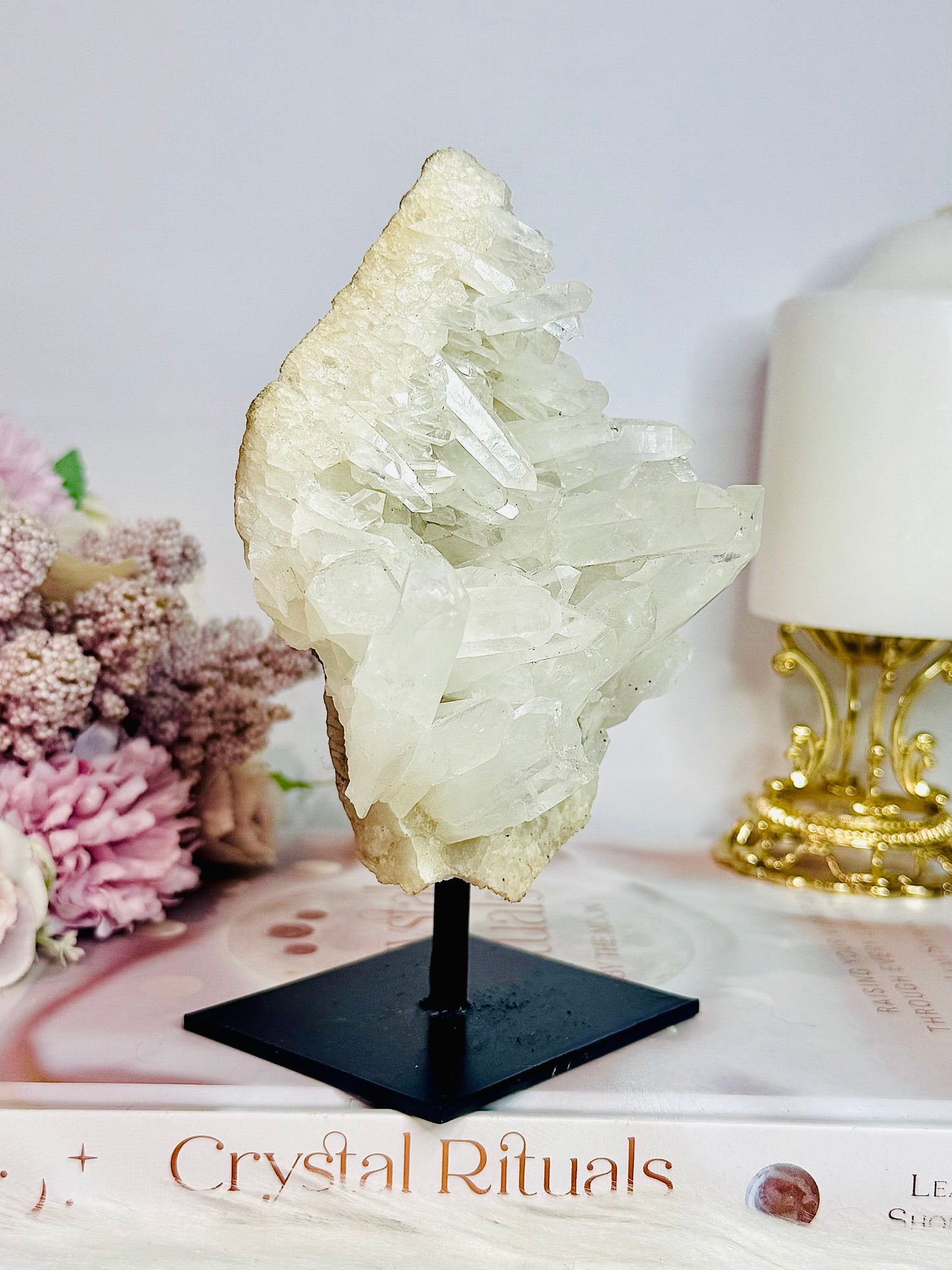 ⚜️ SALE ⚜️ Master Healer ~ Gorgeous Chunky Large 15cm Clear Quartz Cluster | Specimen On Black Stand