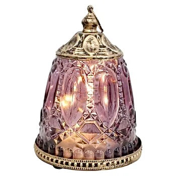 Glass Lantern Led Vintage Plum 13cm