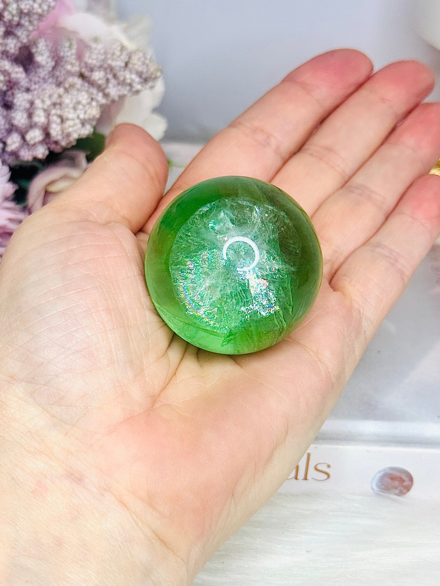 High Grade Green Fluorite Sphere Full of Rainbows On Stand 5cm
