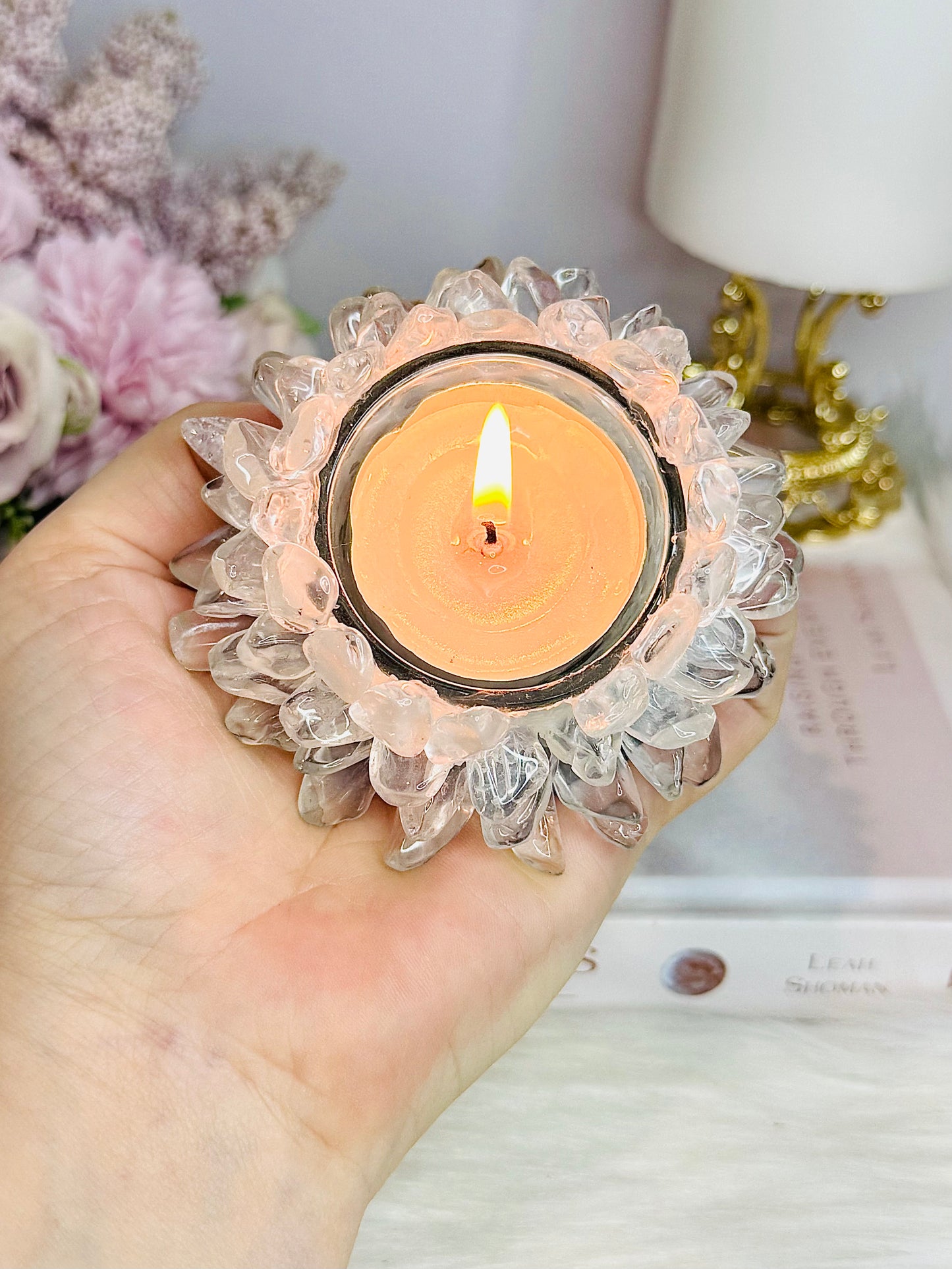 Clear Quartz Resin Candle Holder
