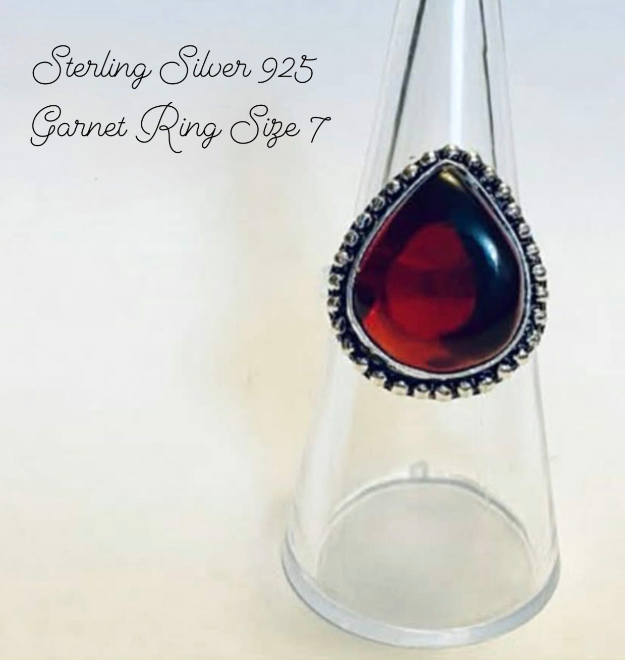 Sterling Silver 925 Garnet Ring Size 7