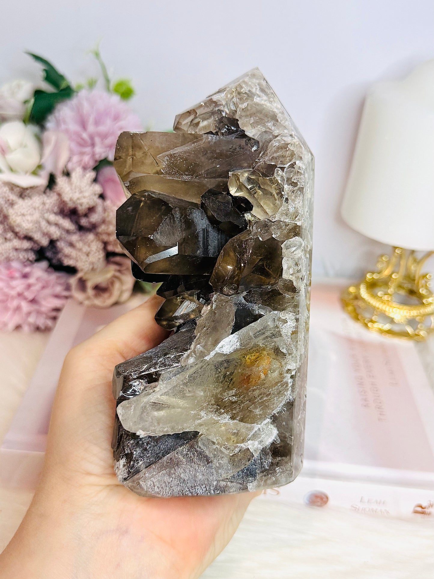 Smokey Quartz Cluster Tower 15cm 801g From Brazil (Points inconsistent not broken)