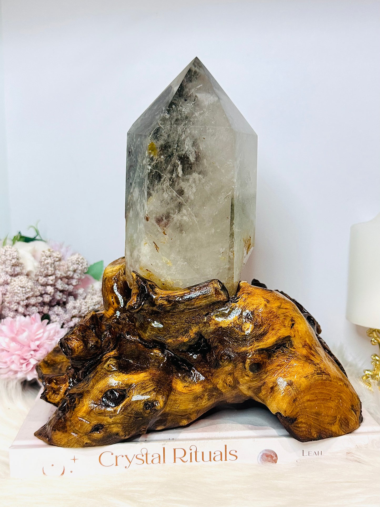 Huge Natural Garden Quartz Tower on Wooden Base 21cm Tall 19cm Wide 1.6KG