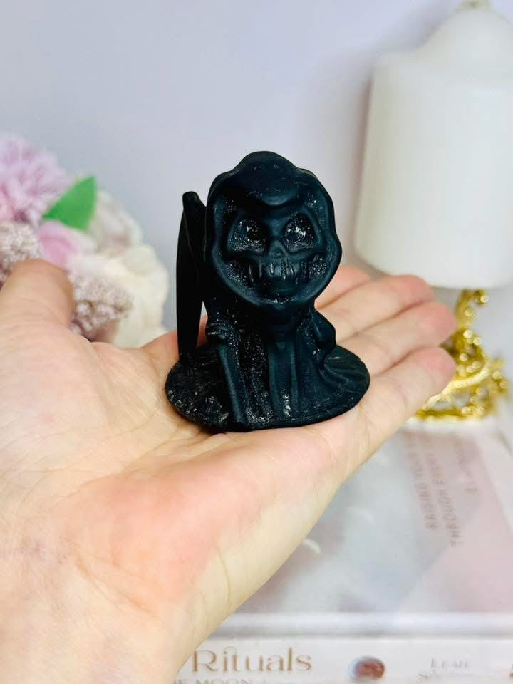 Black Tourmaline Carved Grim Reaper
