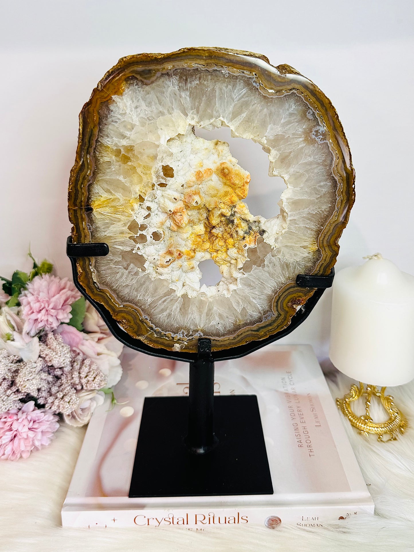 Absolutely Spectacular Statement Piece!! Natural Large Druzy Agate Portal On Stand 30cm 1.85KG