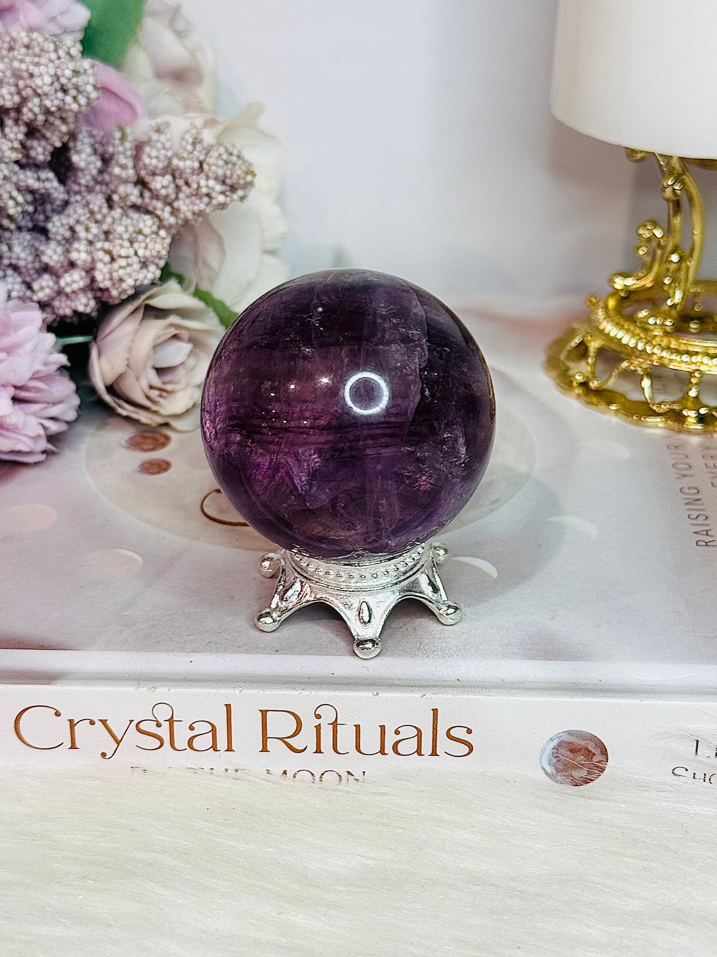 Purple Fluorite Sphere 210grams On Stand