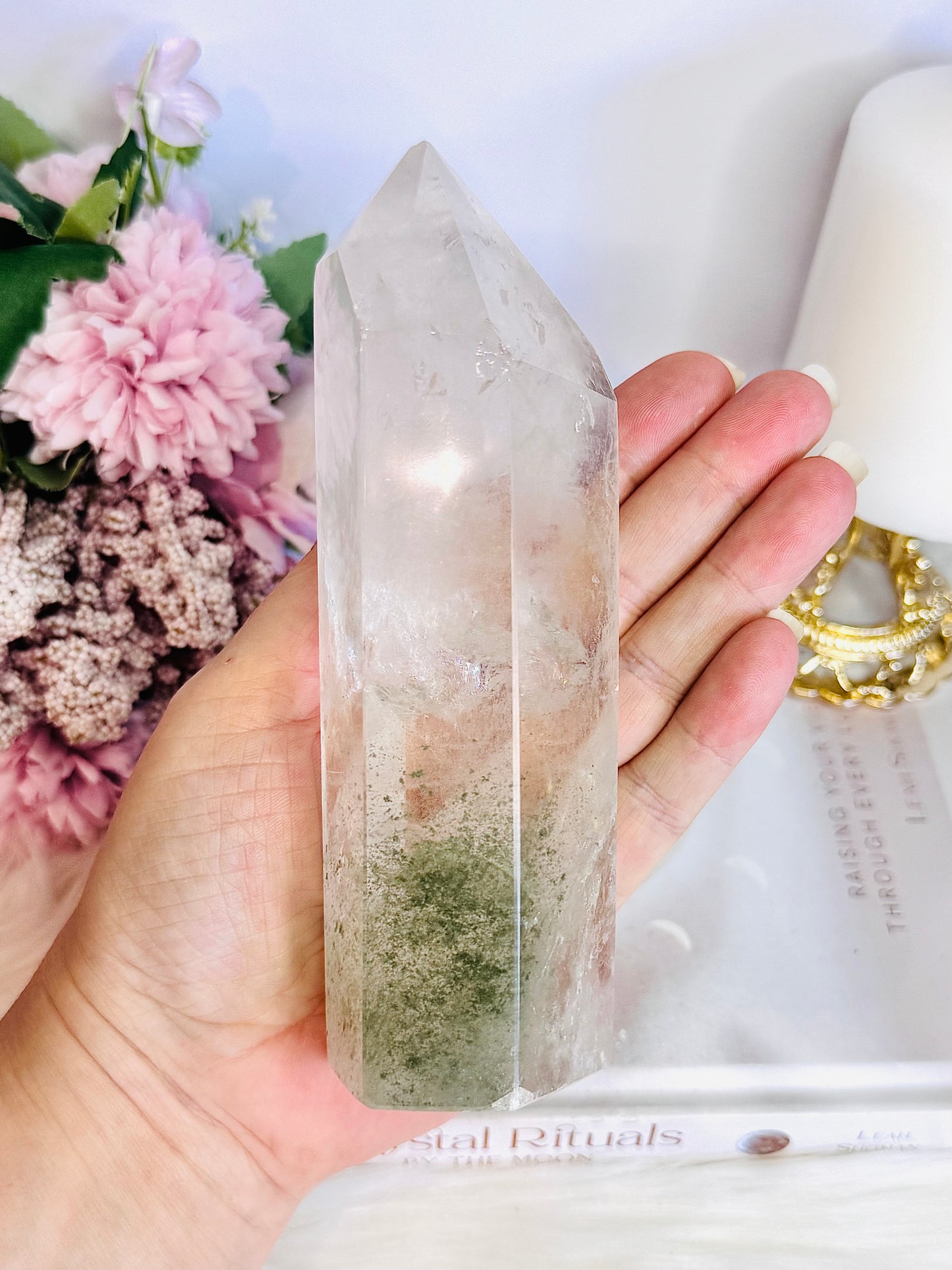 Wow! Incredible Large Chunky Natural Clear Quartz with Garden Quartz | Lodolite Inclusions 15cm 578grams