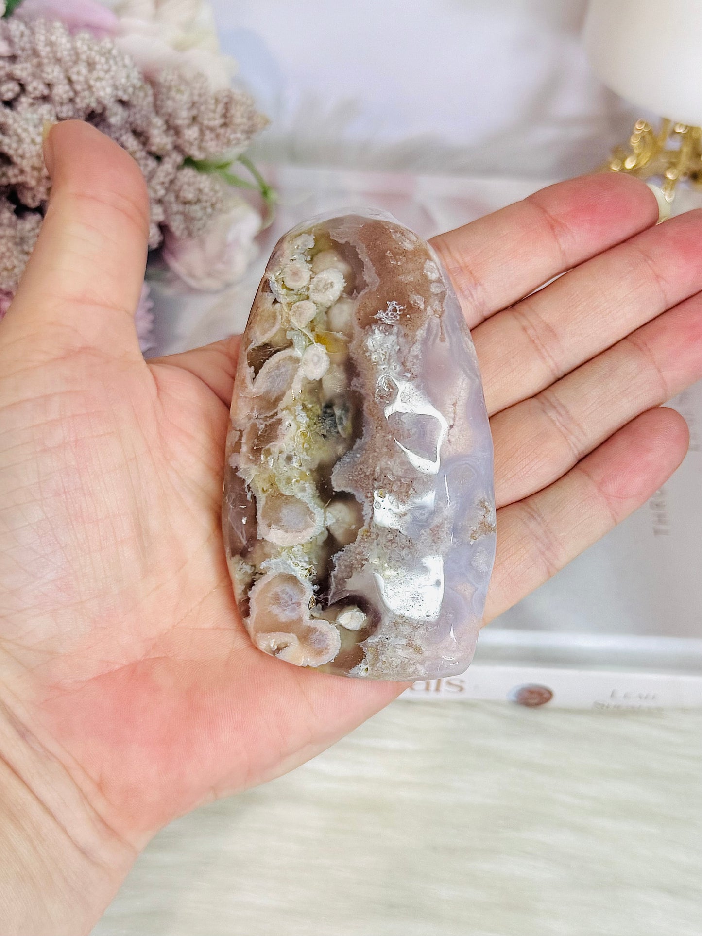 Natural Green Flower Agate Polished Freeform 9cm