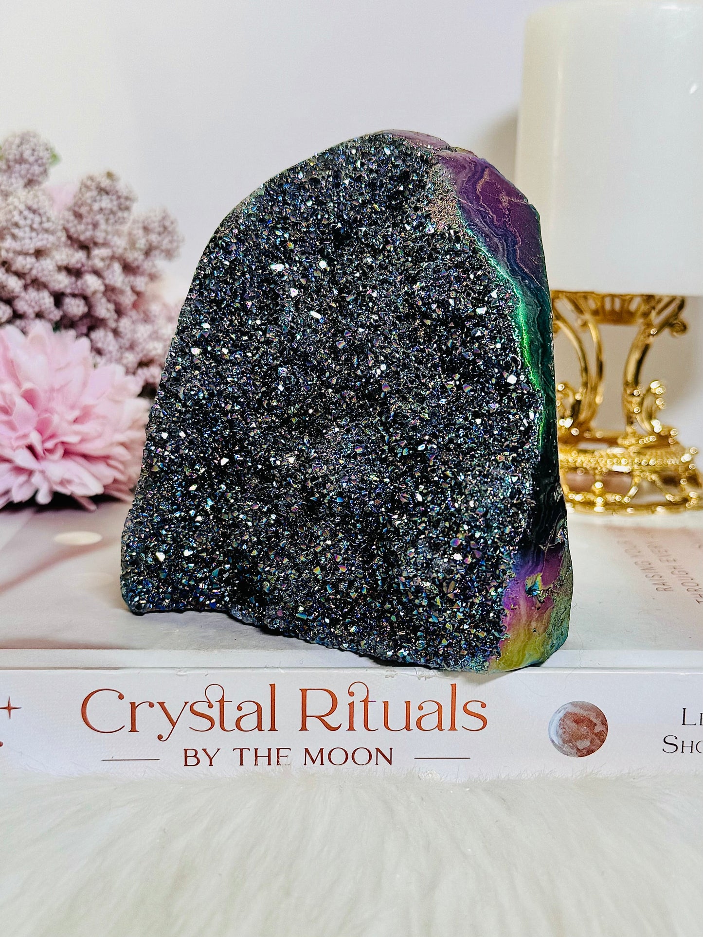 Large Chunky 777gram 11cm Aura Amethyst Base Cut Cluster From Brazil
