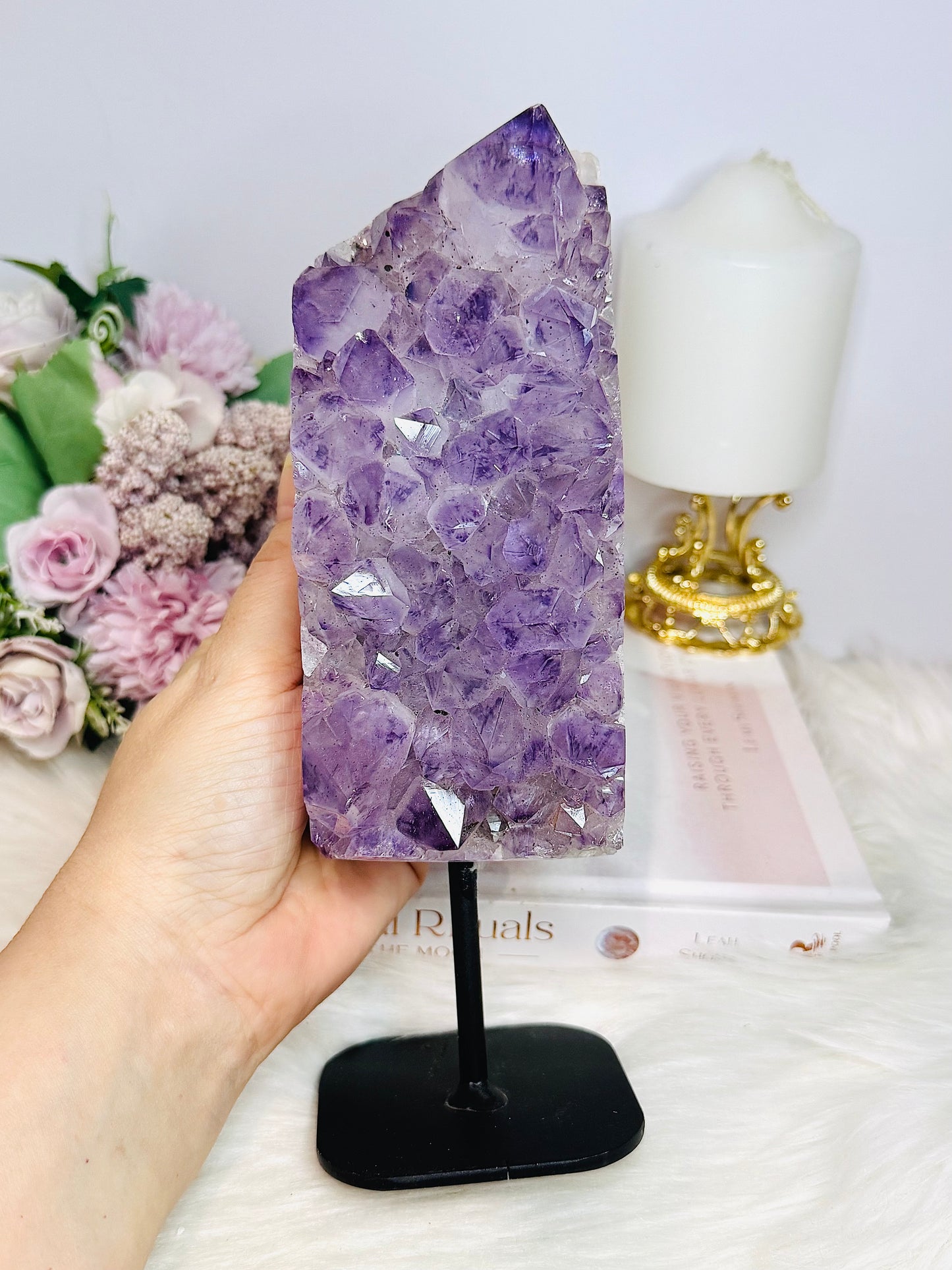 Large 1.4KG 22cm High Grade Chunky Amethyst Cluster On Stand