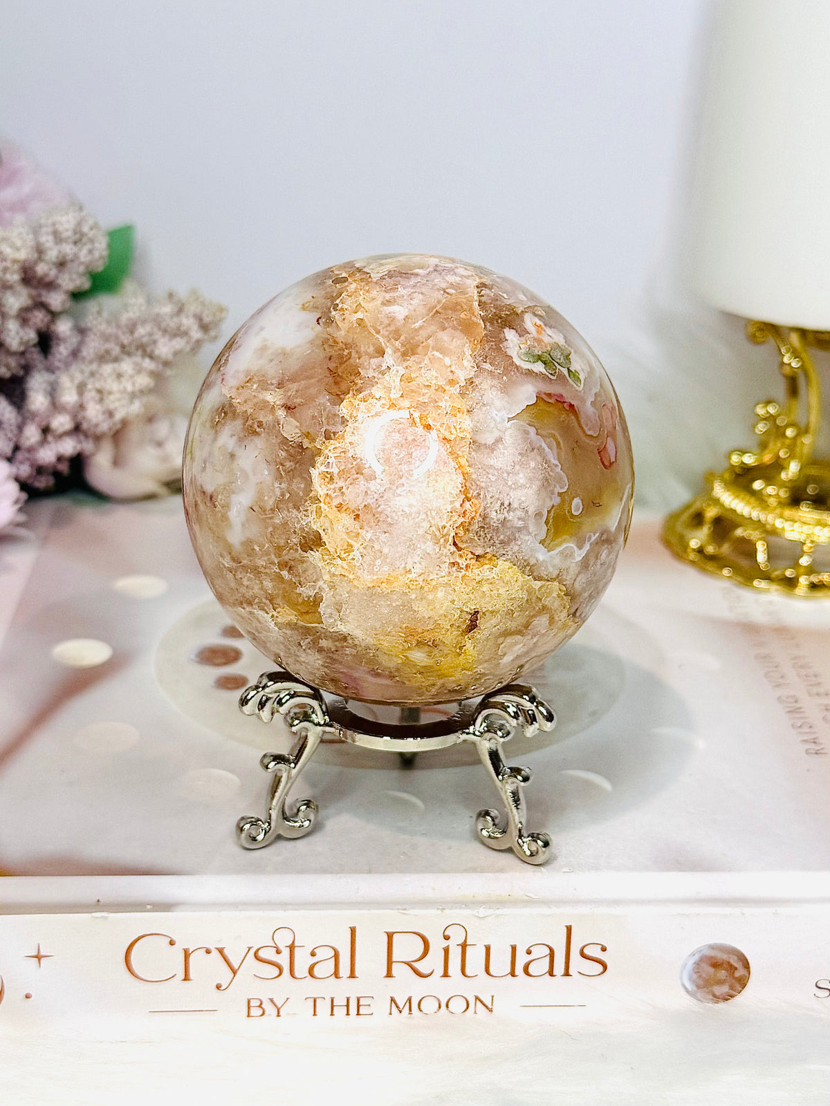 Large Flower Agate Sphere on Stand 521g