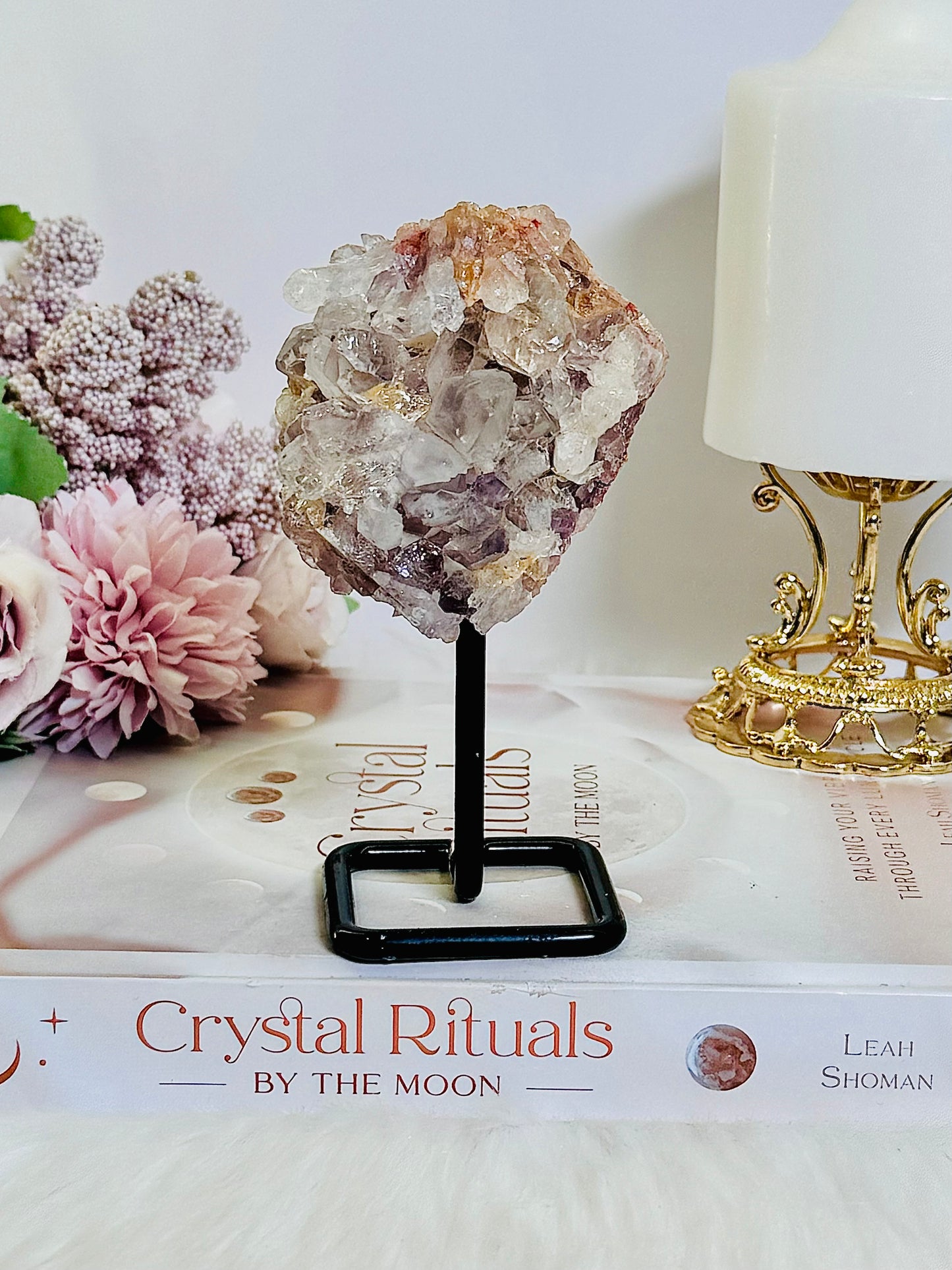 High Grade 13cm Chunky Druzy Pink Amethyst Cluster Stand From Brazil