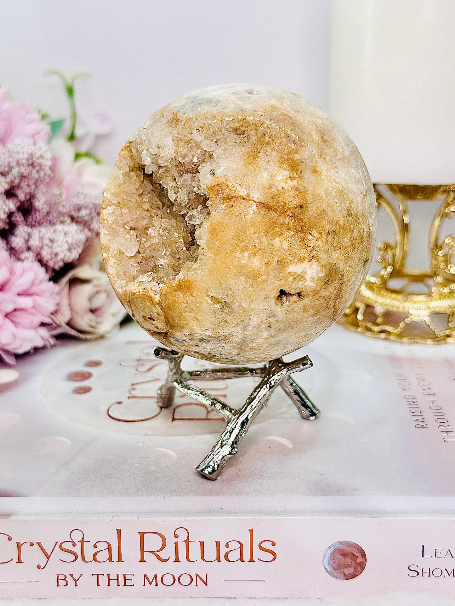 ⚜️ SALE ⚜️ Stunning Large 522gram Druzy Pink Amethyst Sphere On Silver Stand