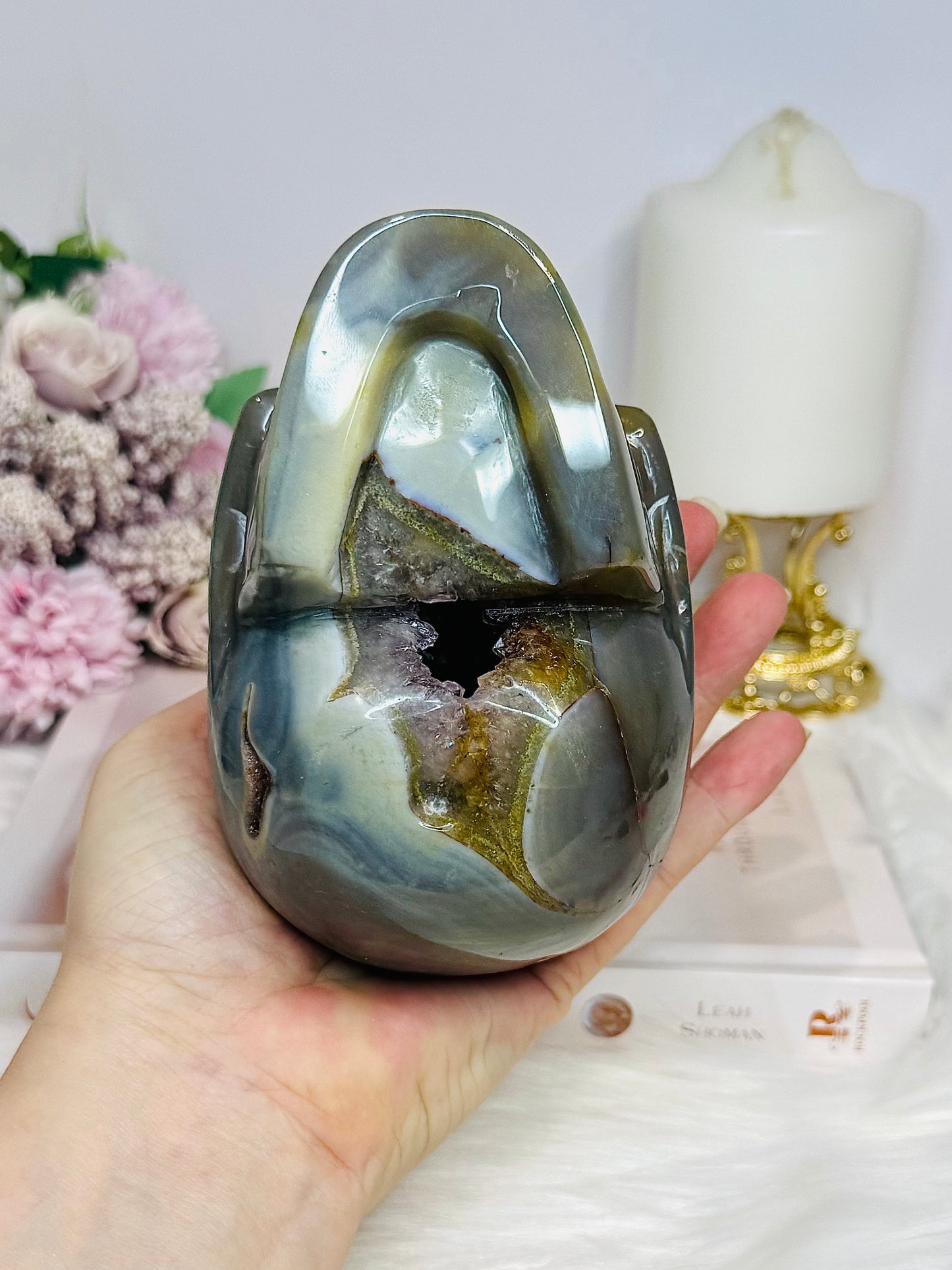 Large Druzy Amethyst X Agate Carved Skull 13cm 1.09KG