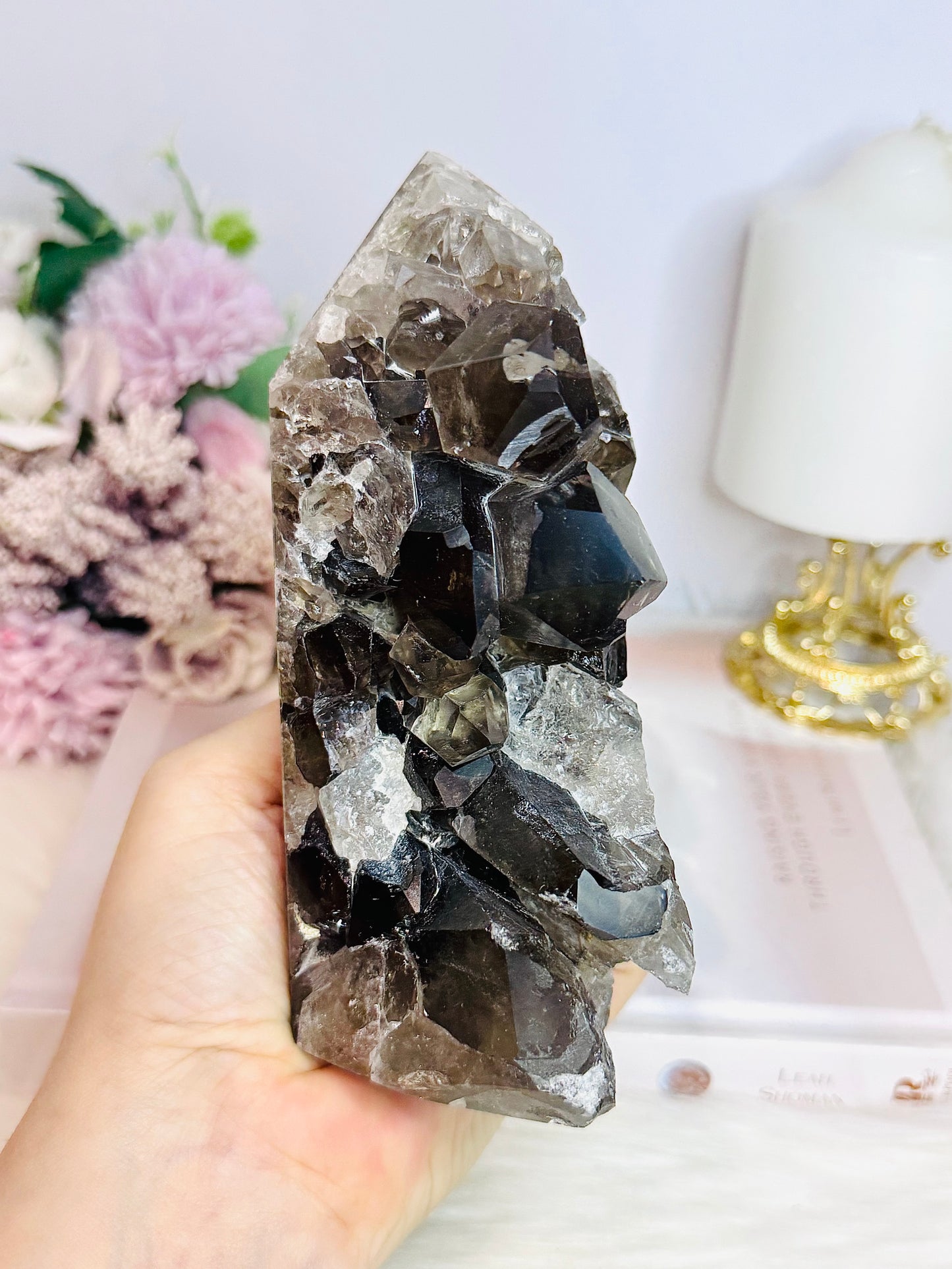 Smokey Quartz Cluster Tower 15cm 801g From Brazil (Points inconsistent not broken)