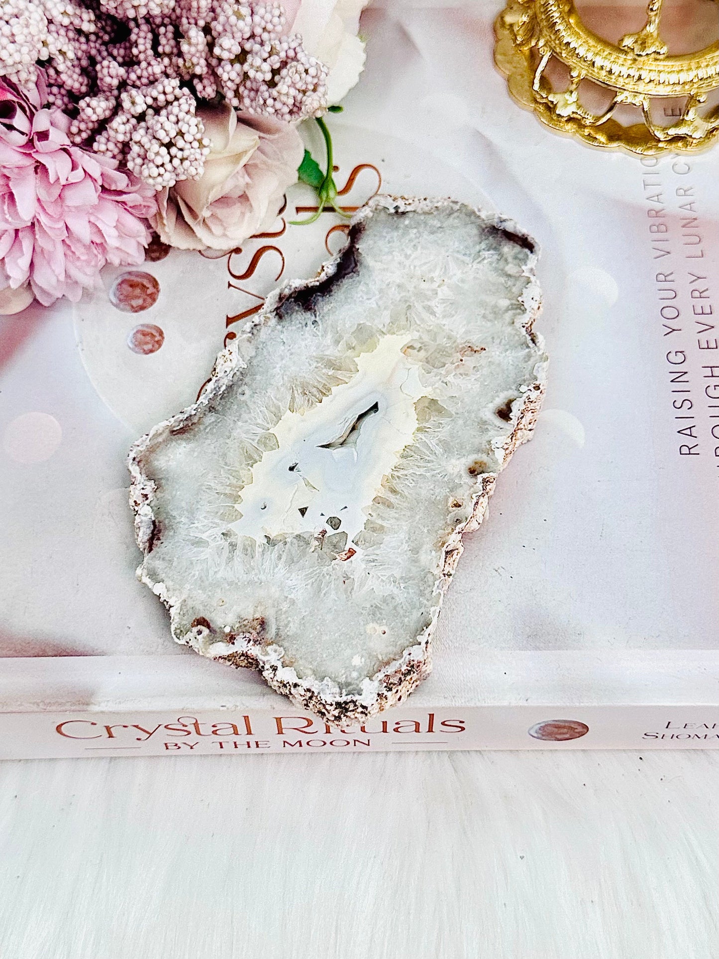 Druzy Black Flower Agate Slab on Stand 12cm