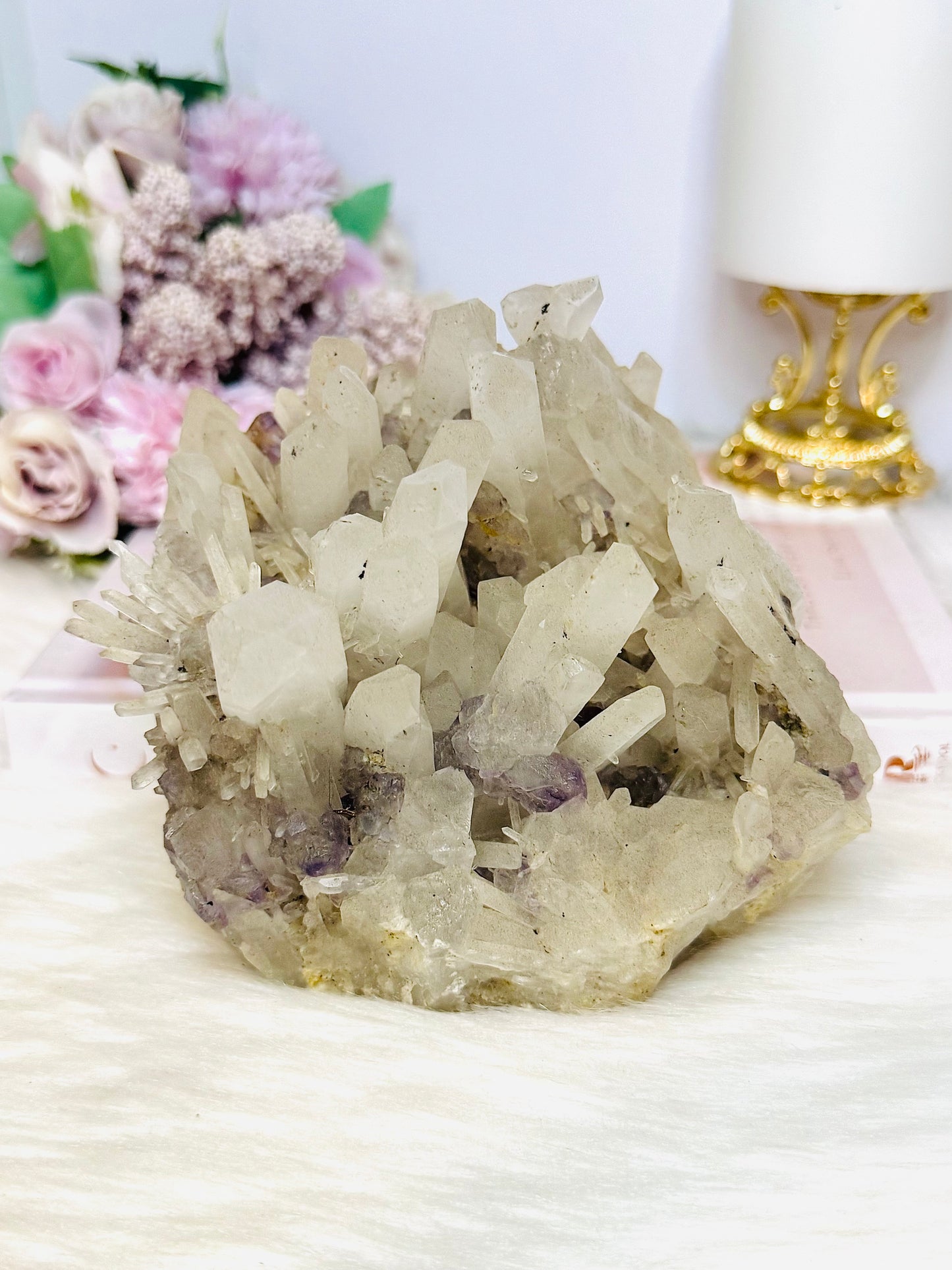 Rare Collectors Piece - Large Natural Clear Quartz Cluster with Purple Fluorite Inclusions 1.6KG