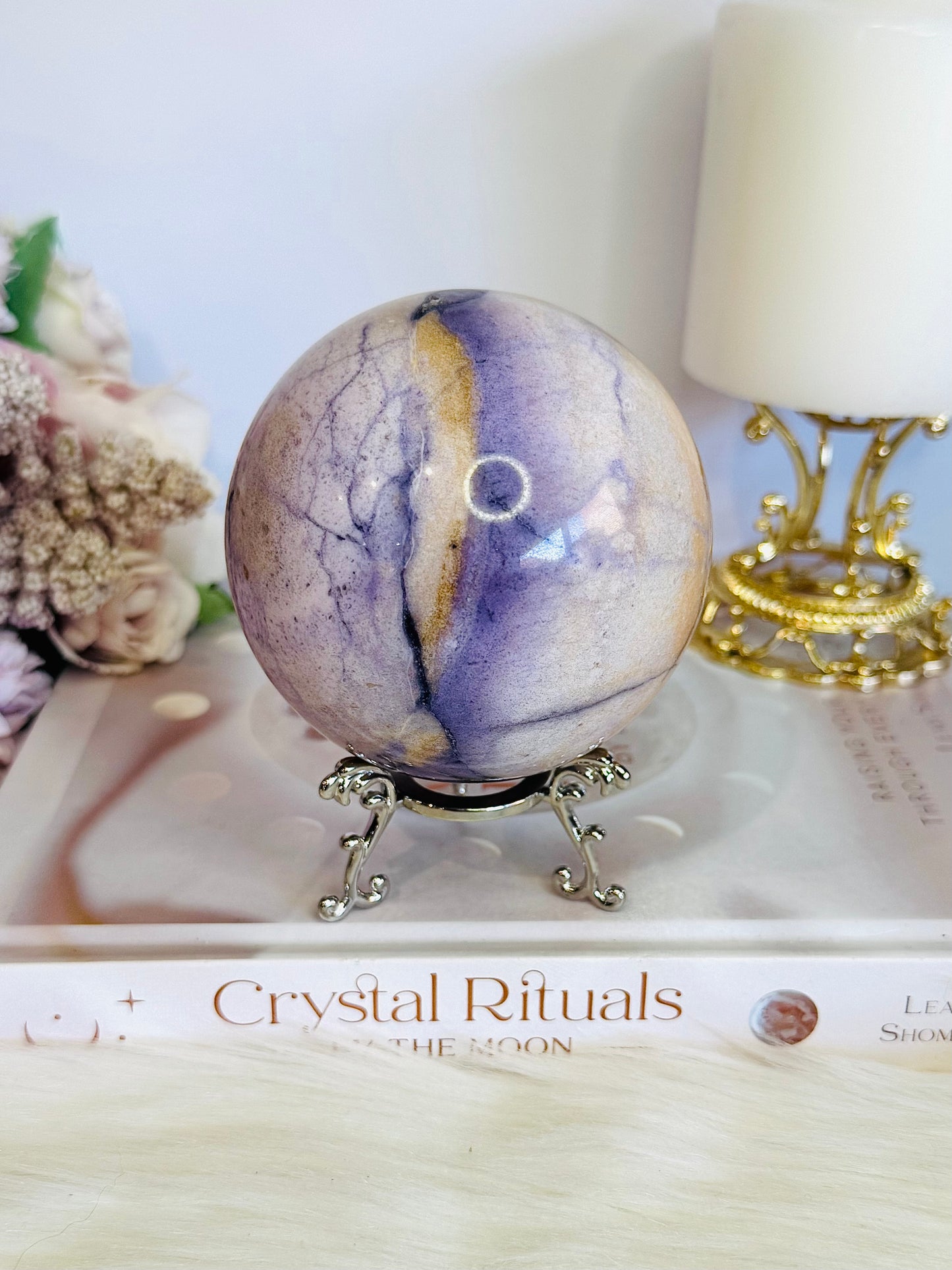 High Grade Rare Incredible Large Natural Tiffany Stone Carved Sphere On Stand 8cm 678grams
