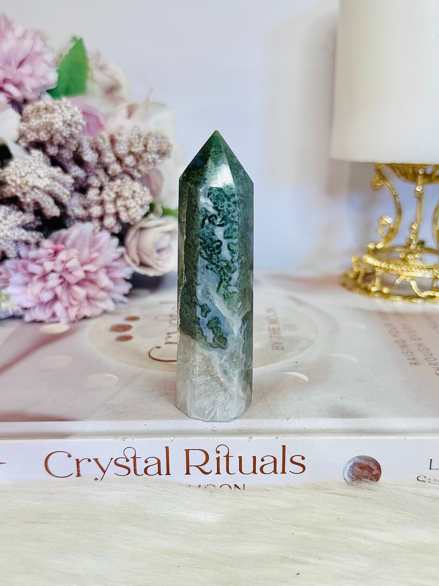 Green Moss Agate Druzy Tower 8.5cm