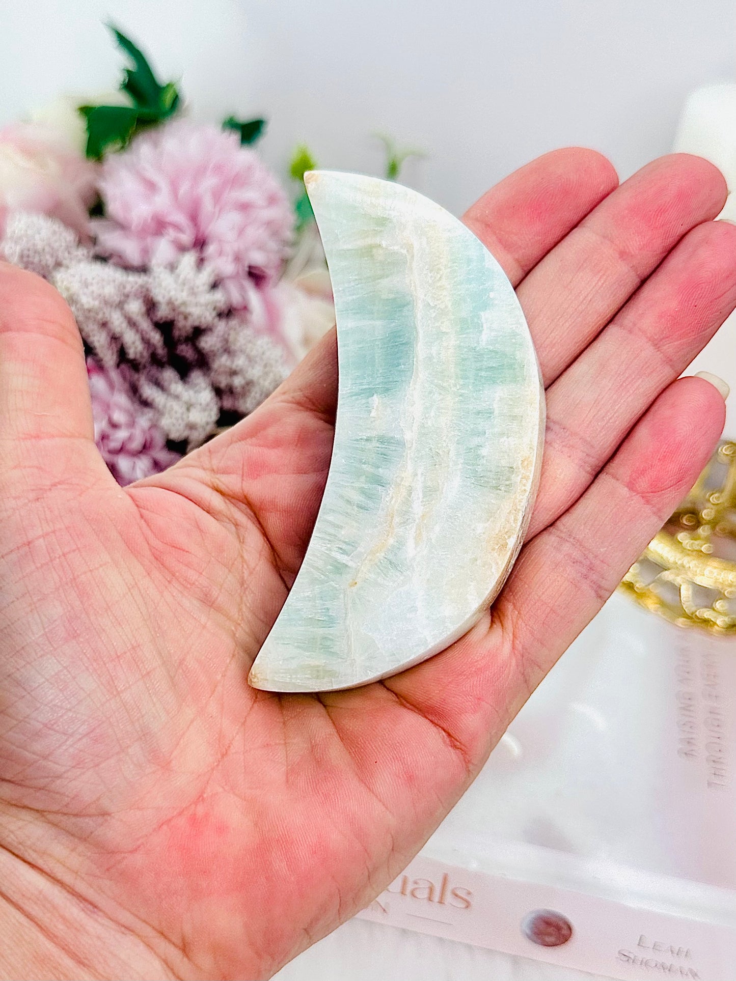Beautiful Chunky 9cm Caribbean Calcite Carved Moon