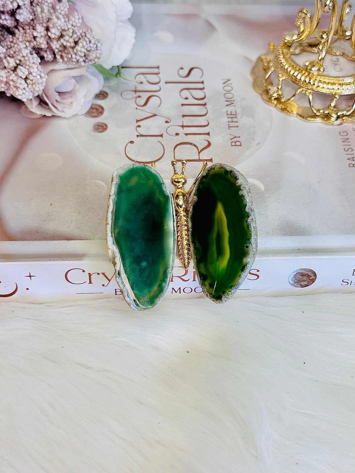 Gold Insect with Green Agate Wings 6cm