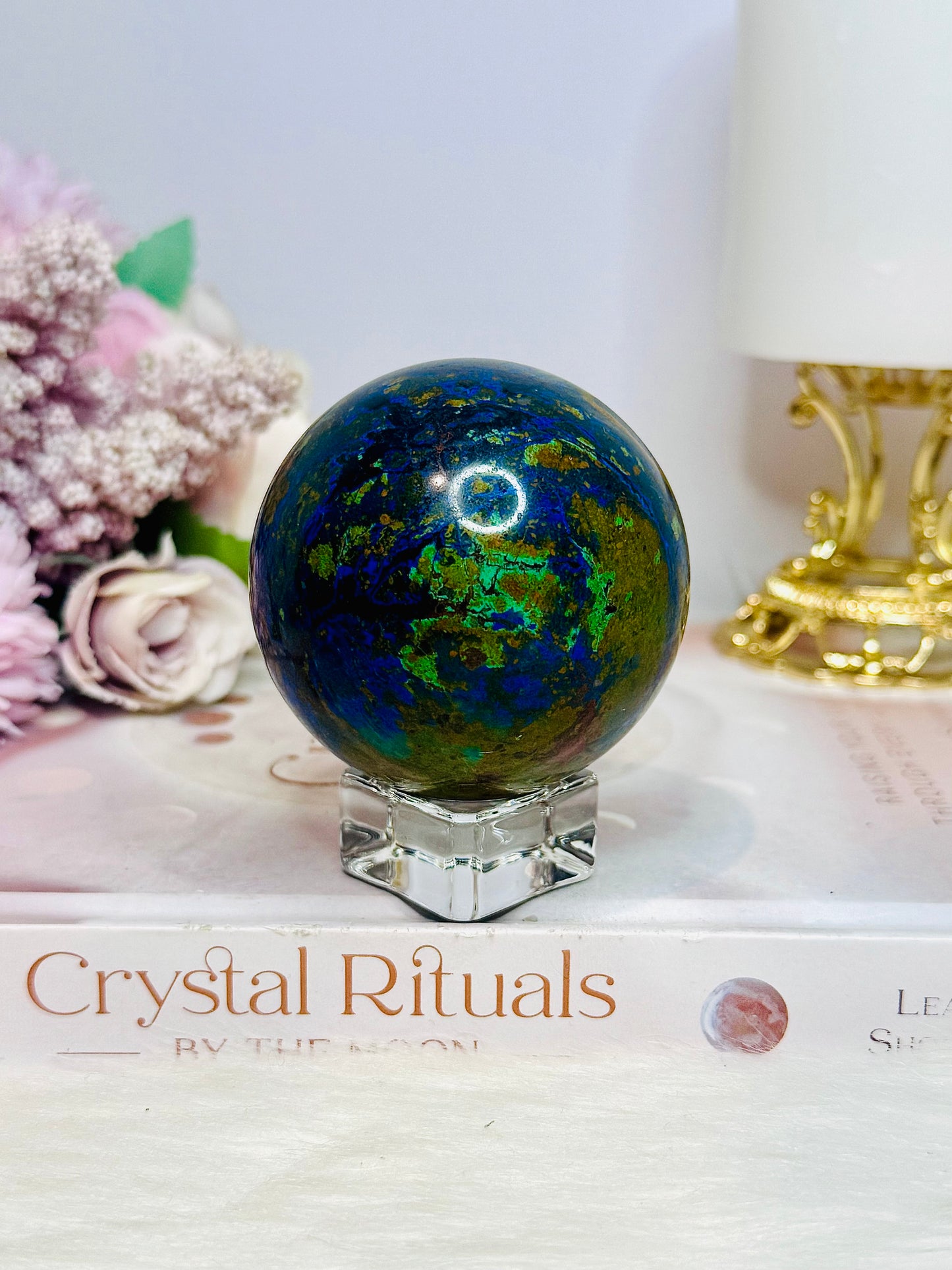 Azurite Stone Sphere on Stand 301g