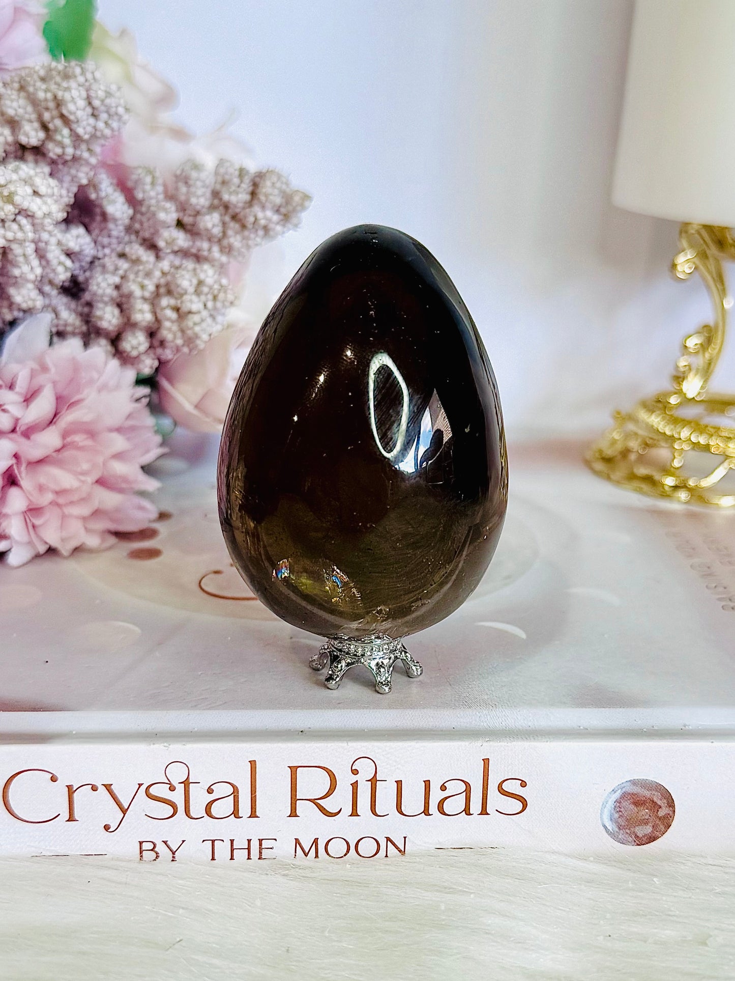 Unique Smokey Quartz Carved Polished Egg 178grams on Stand