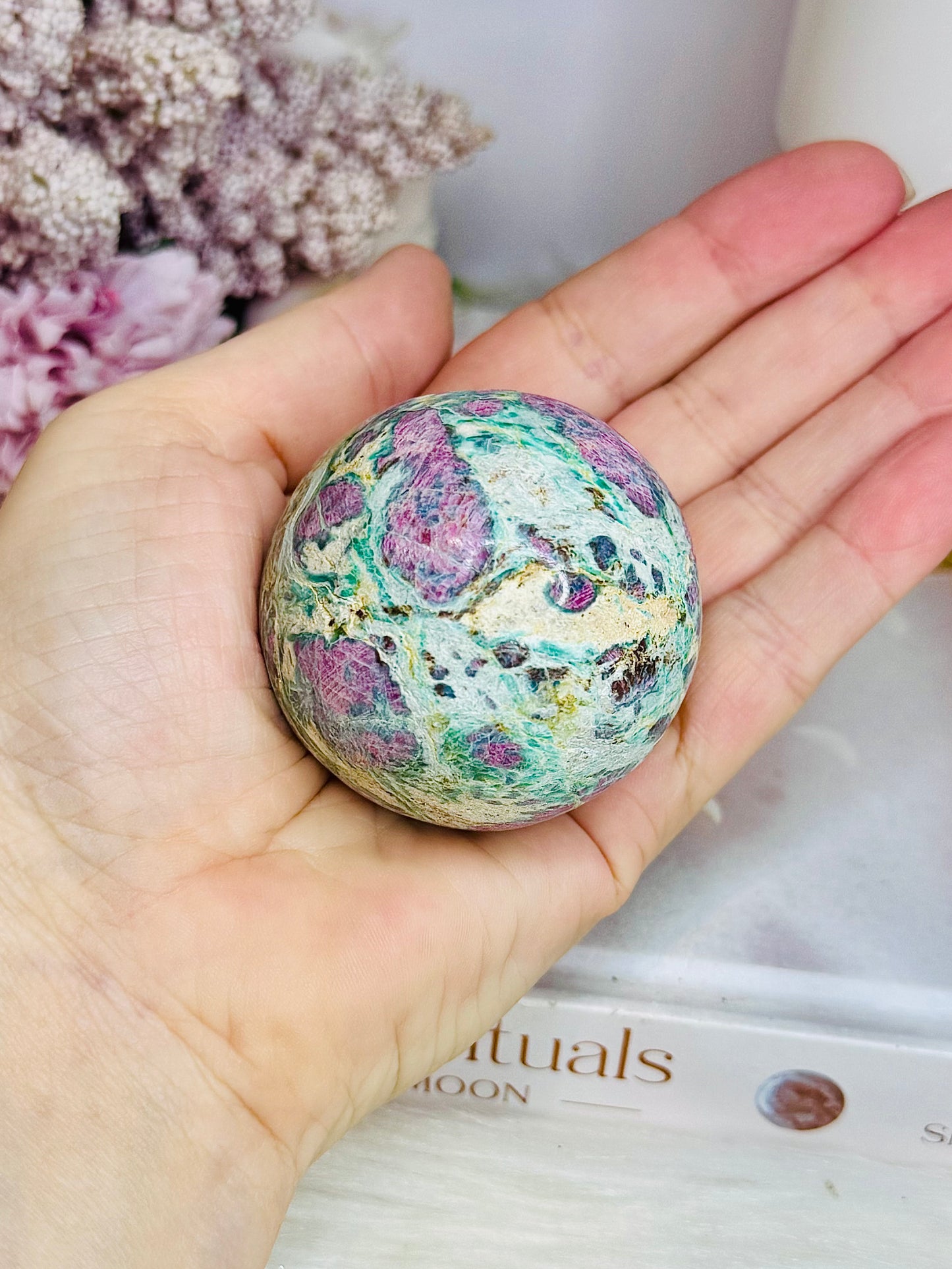 Ruby In Fuchsite (UV Reactive) Sphere on Stand 200g