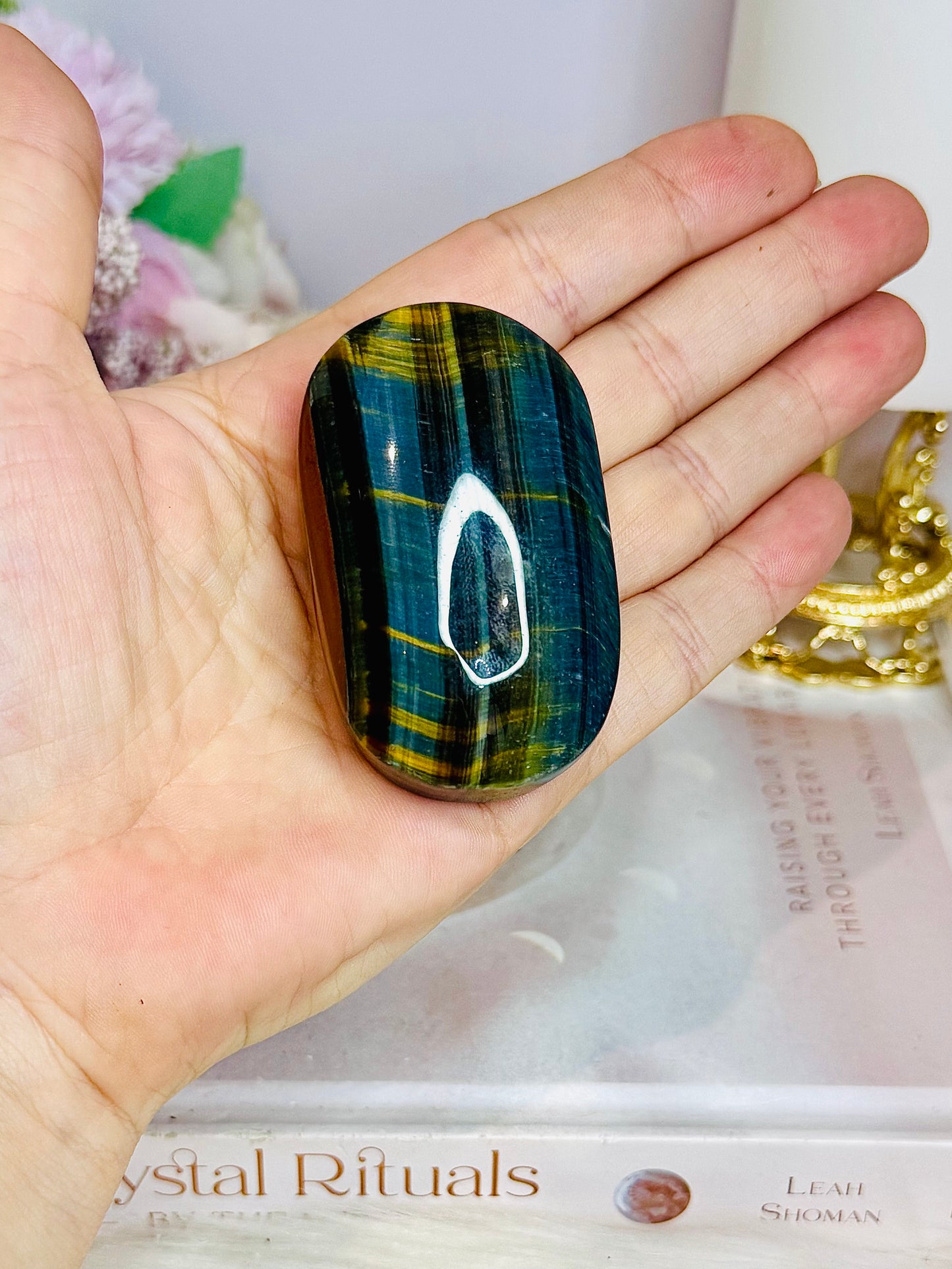 Large Blue Tigers Eye High Grade Palm Stone