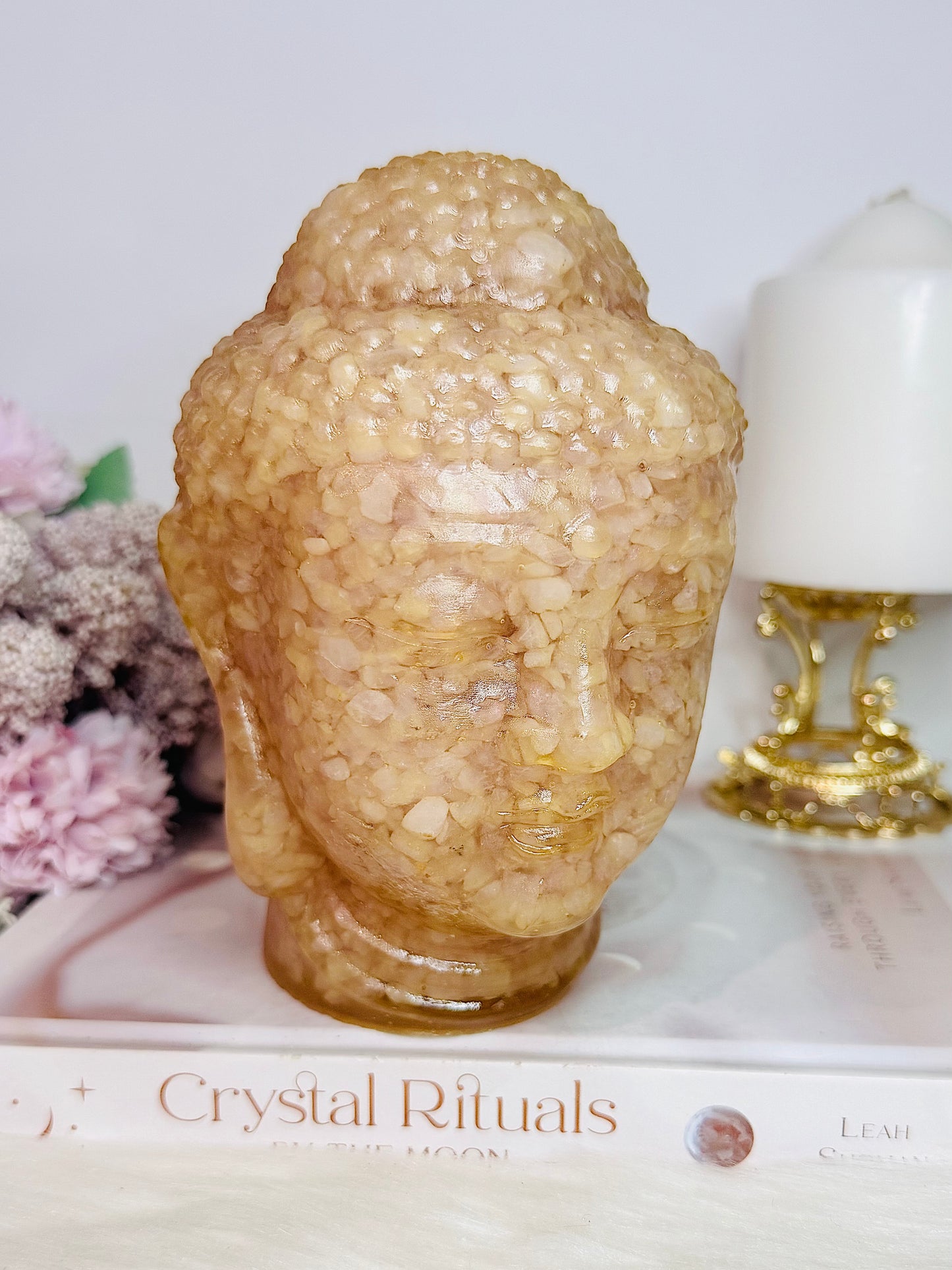 Huge 1.39KG Resin Rose Quartz Filled Buddha Head