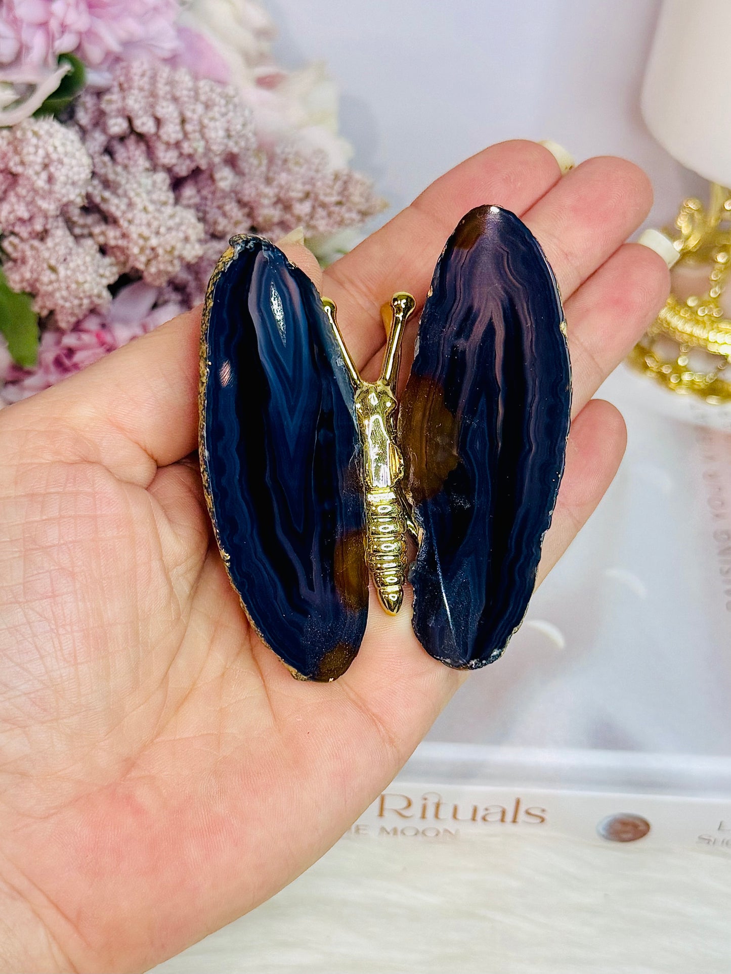 Gorgeous Agate Gold Butterfly 7.5cm