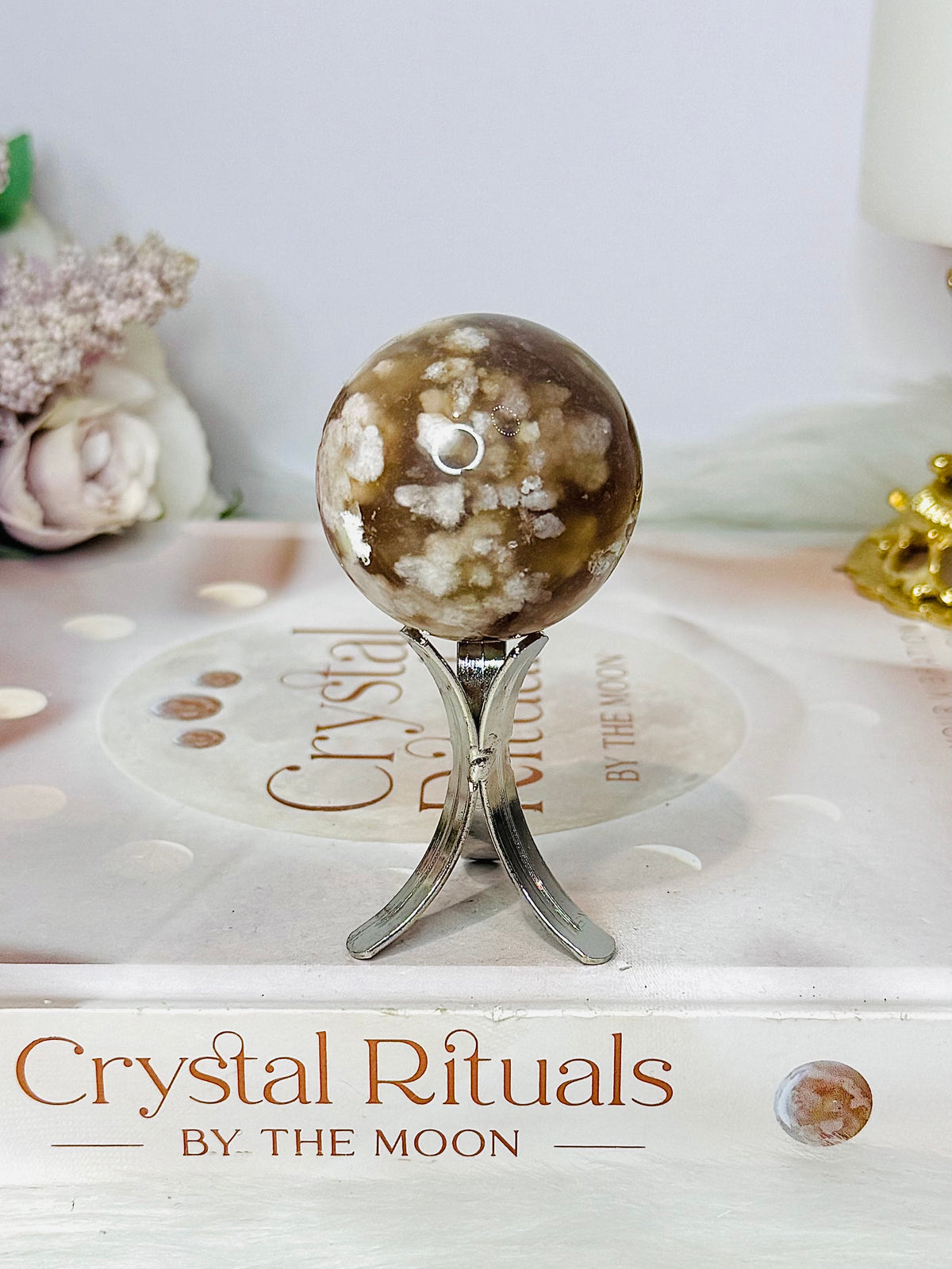 Flower Agate Sphere On Stand 74g