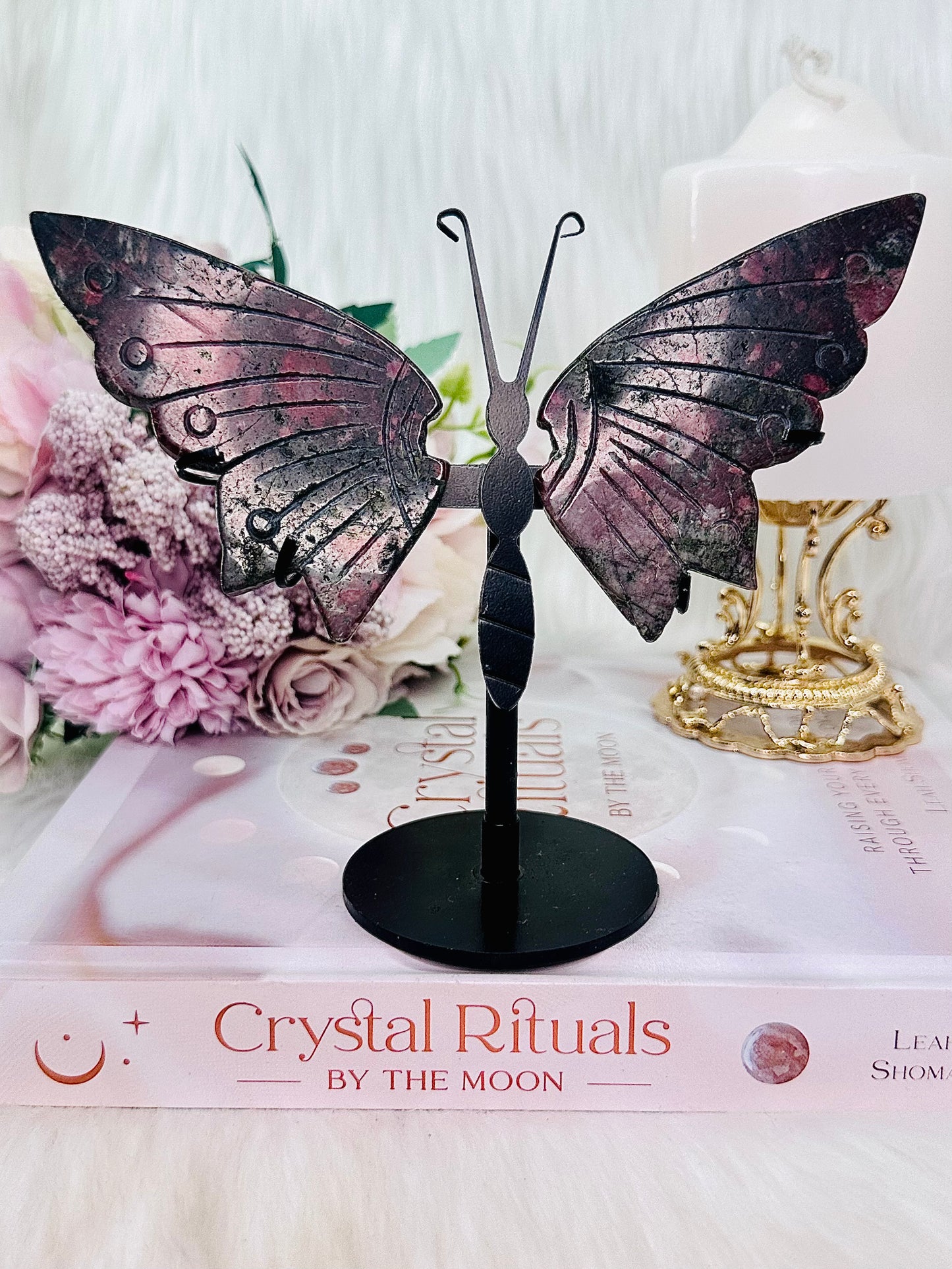 Absolutely Beautiful 12.5cm Plumb Blossom Jasper Butterfly Wings On Stand