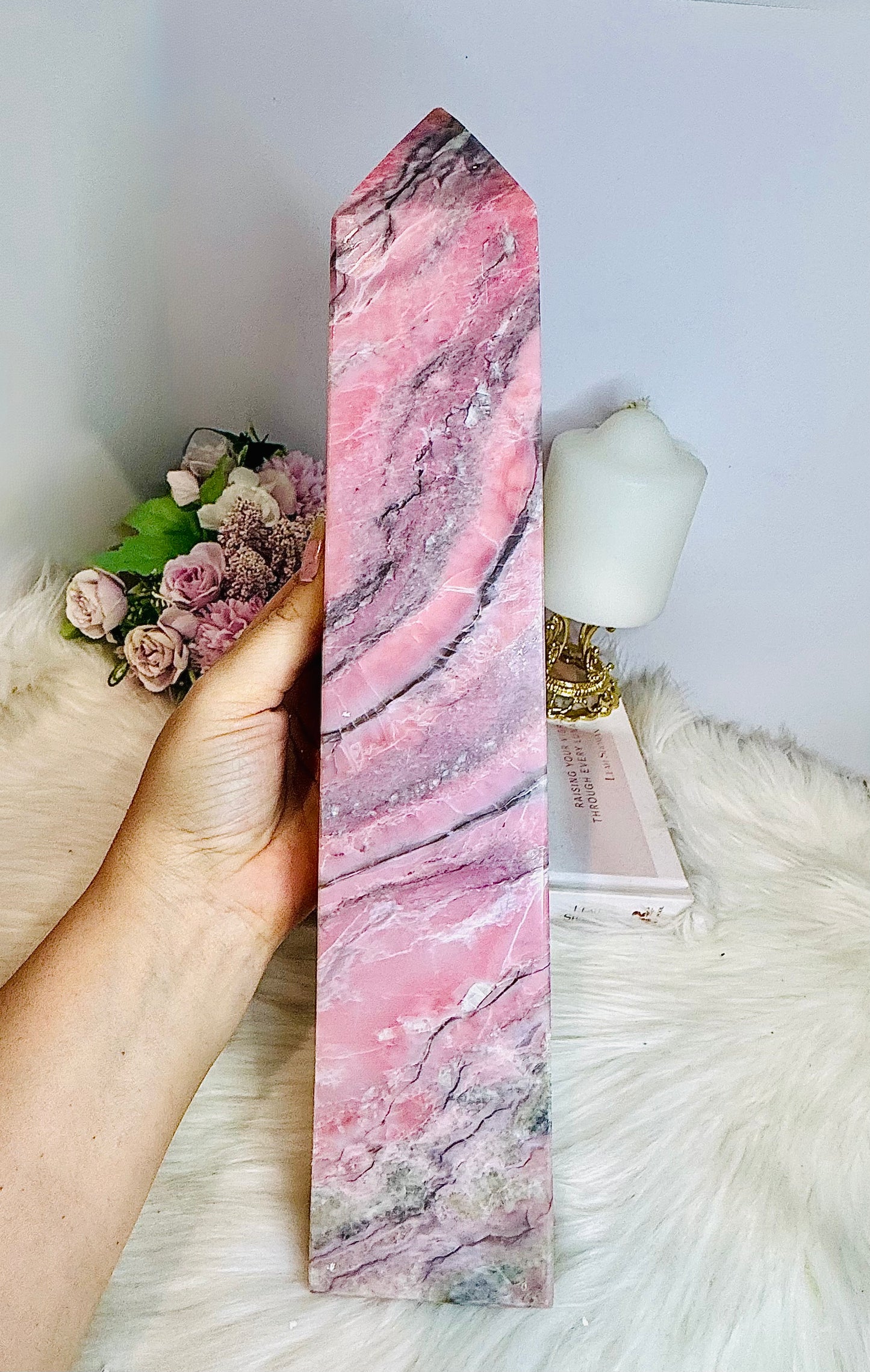Huge Natural Pink Opal Carved Tower 34cm 1.98KG