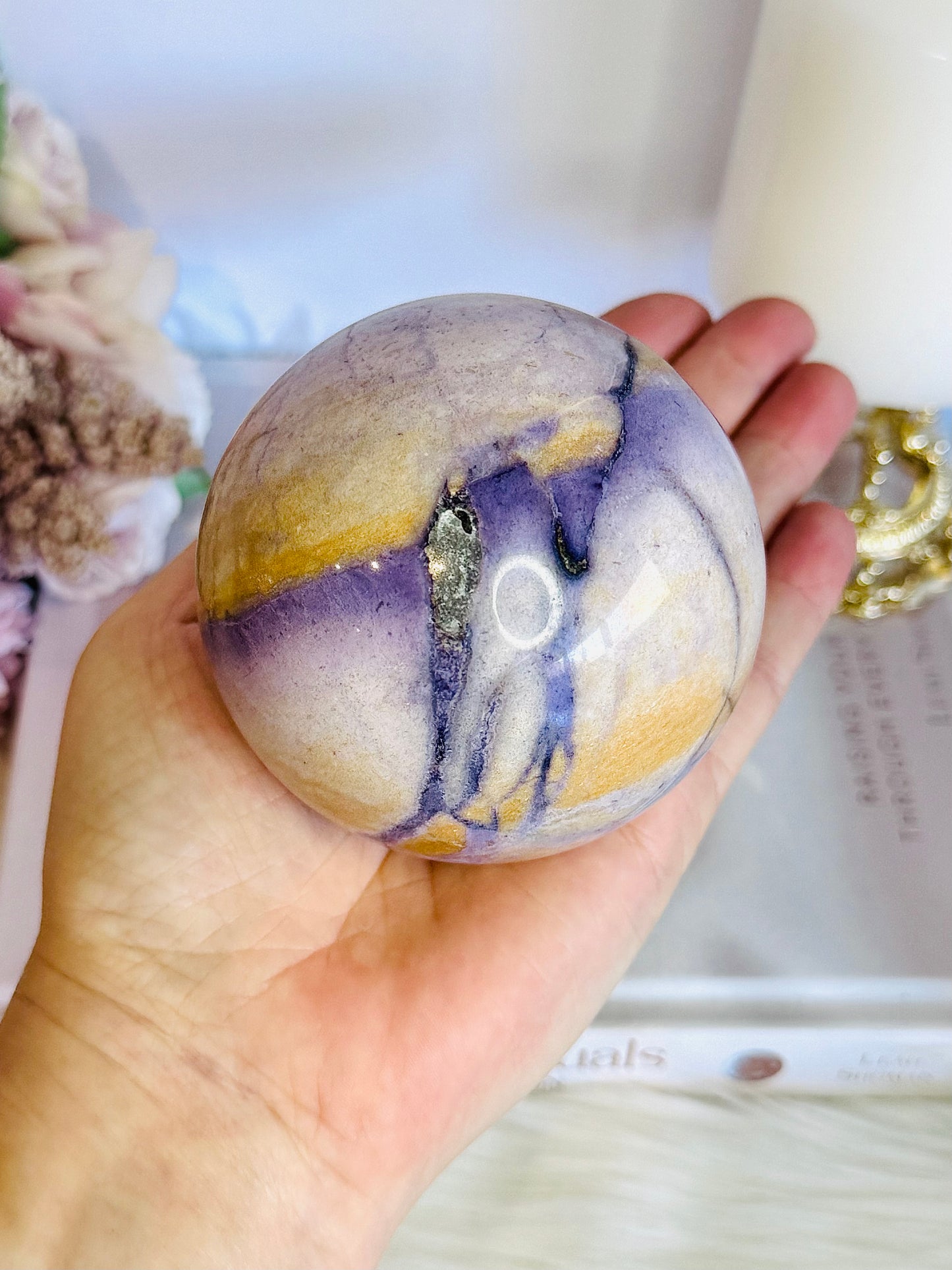 High Grade Rare Incredible Large Natural Tiffany Stone Carved Sphere On Stand 8cm 678grams