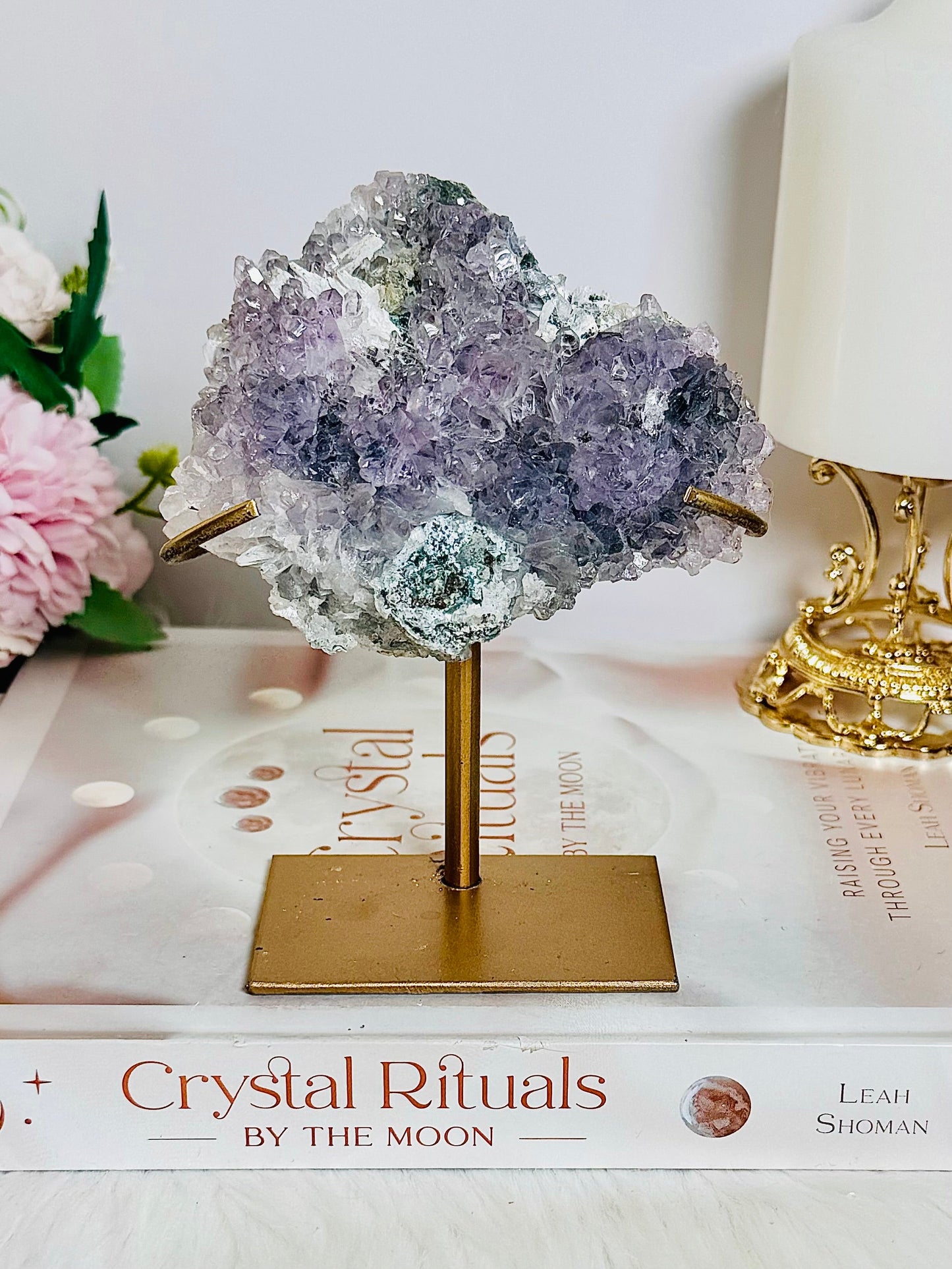 Natural Zeolite Specimen on Custom Gold Stand 13cm