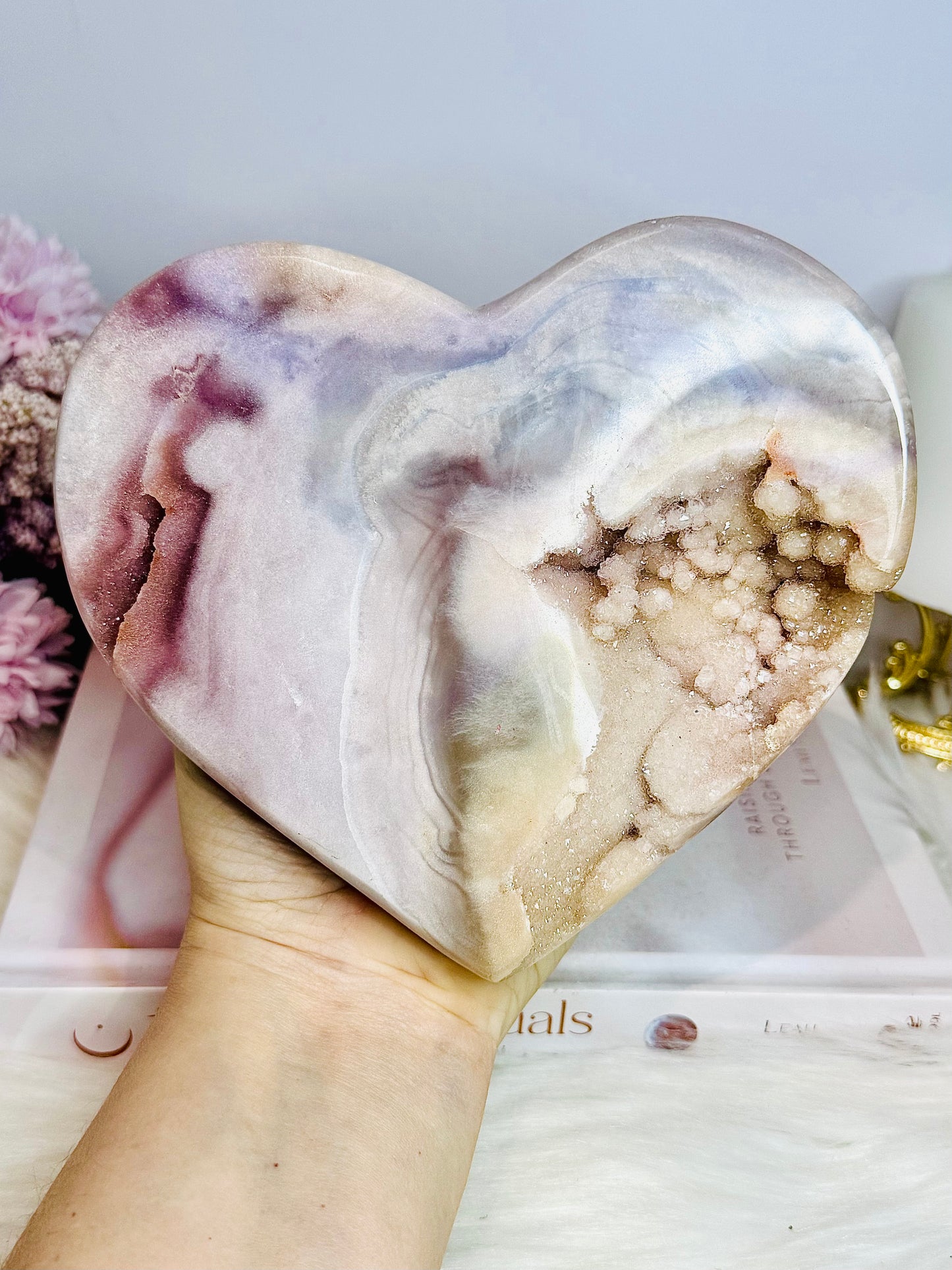 Large High Grade Pink Amethyst Heart with Sugar Druzy 15cm 790g
