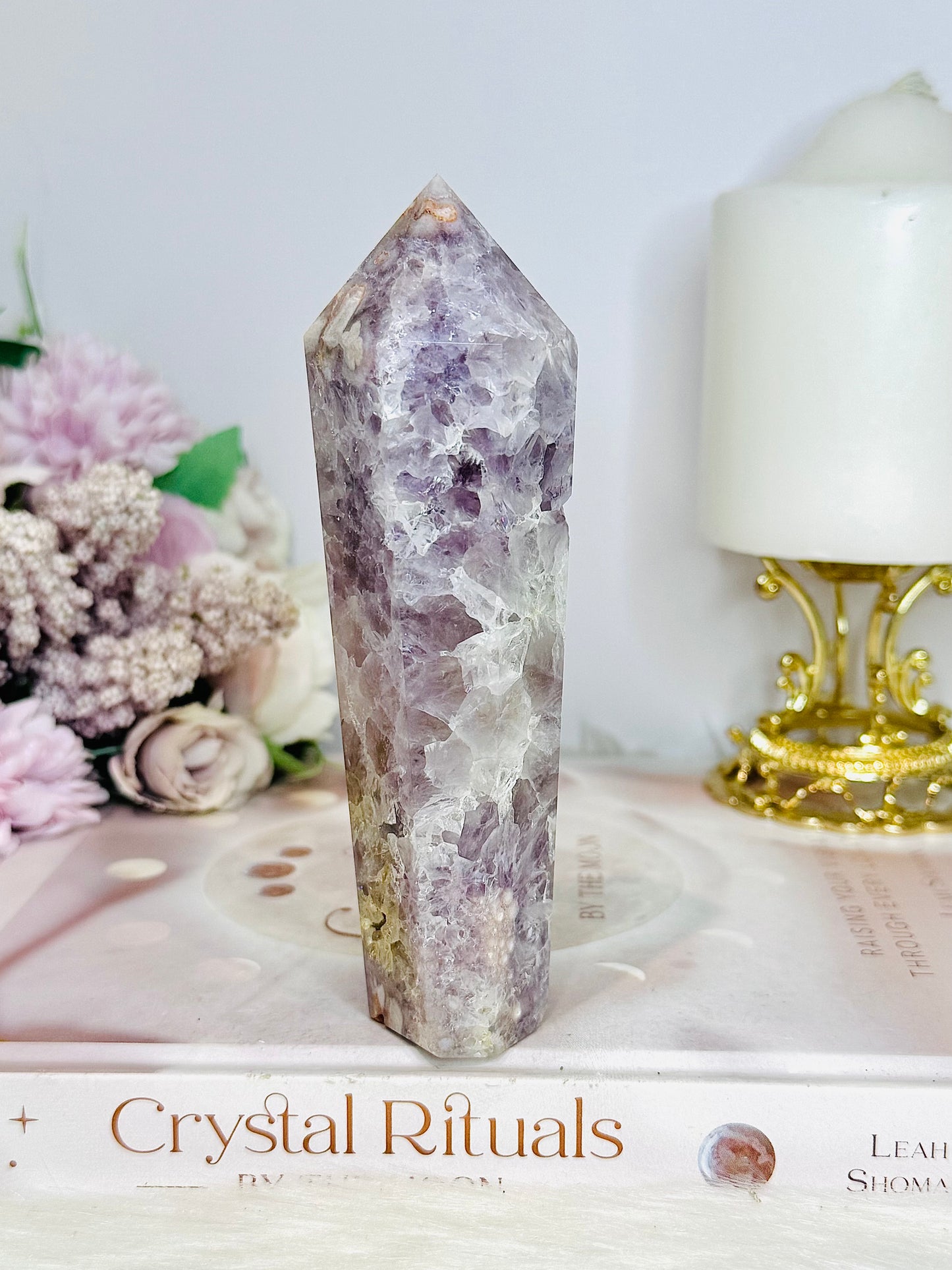 High Grade Rare Amethyst X Flower Agate Carved Sceptre | Tower 14cm