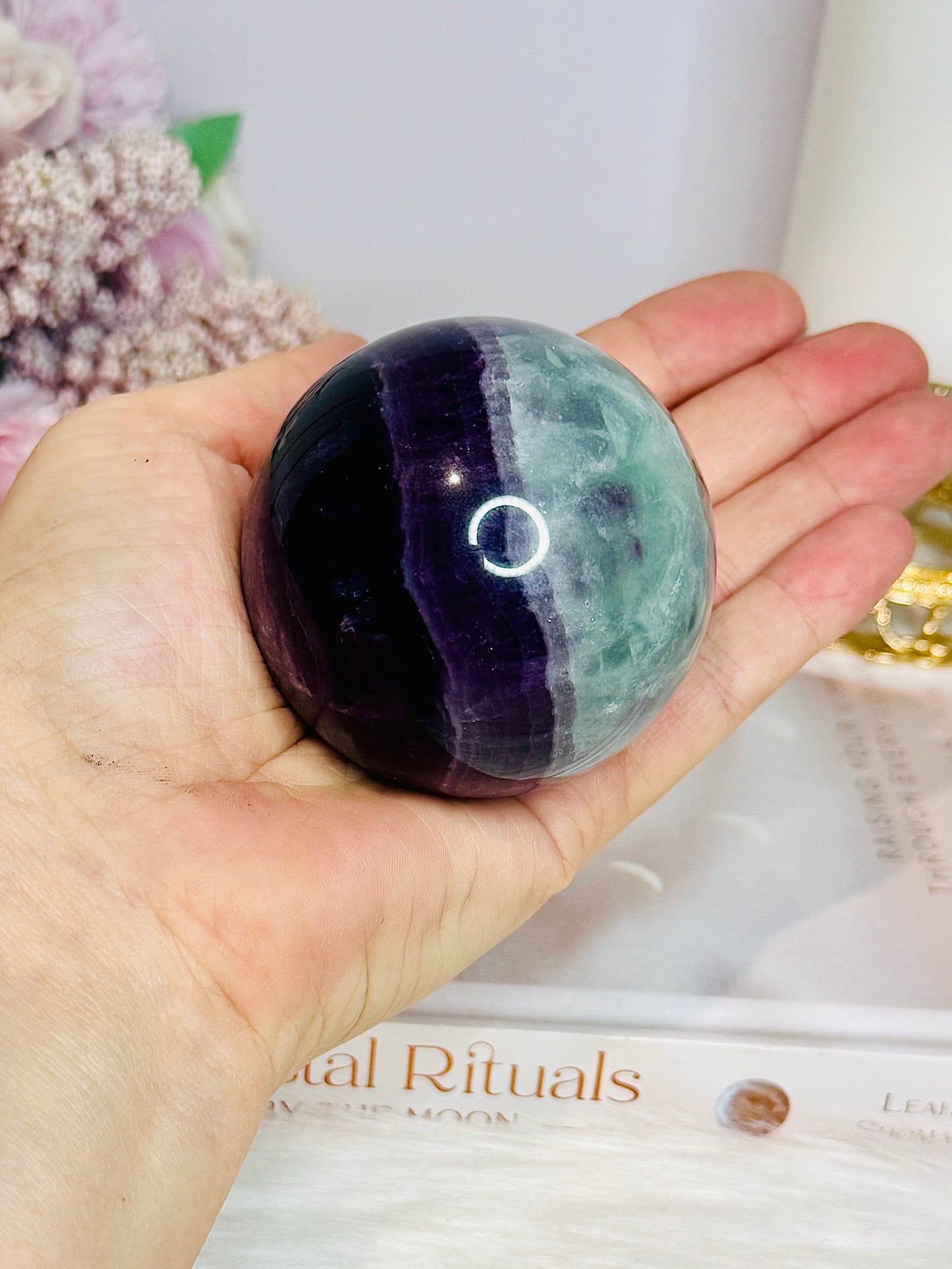 Rainbow Fluorite Sphere on Light Stand 384g
