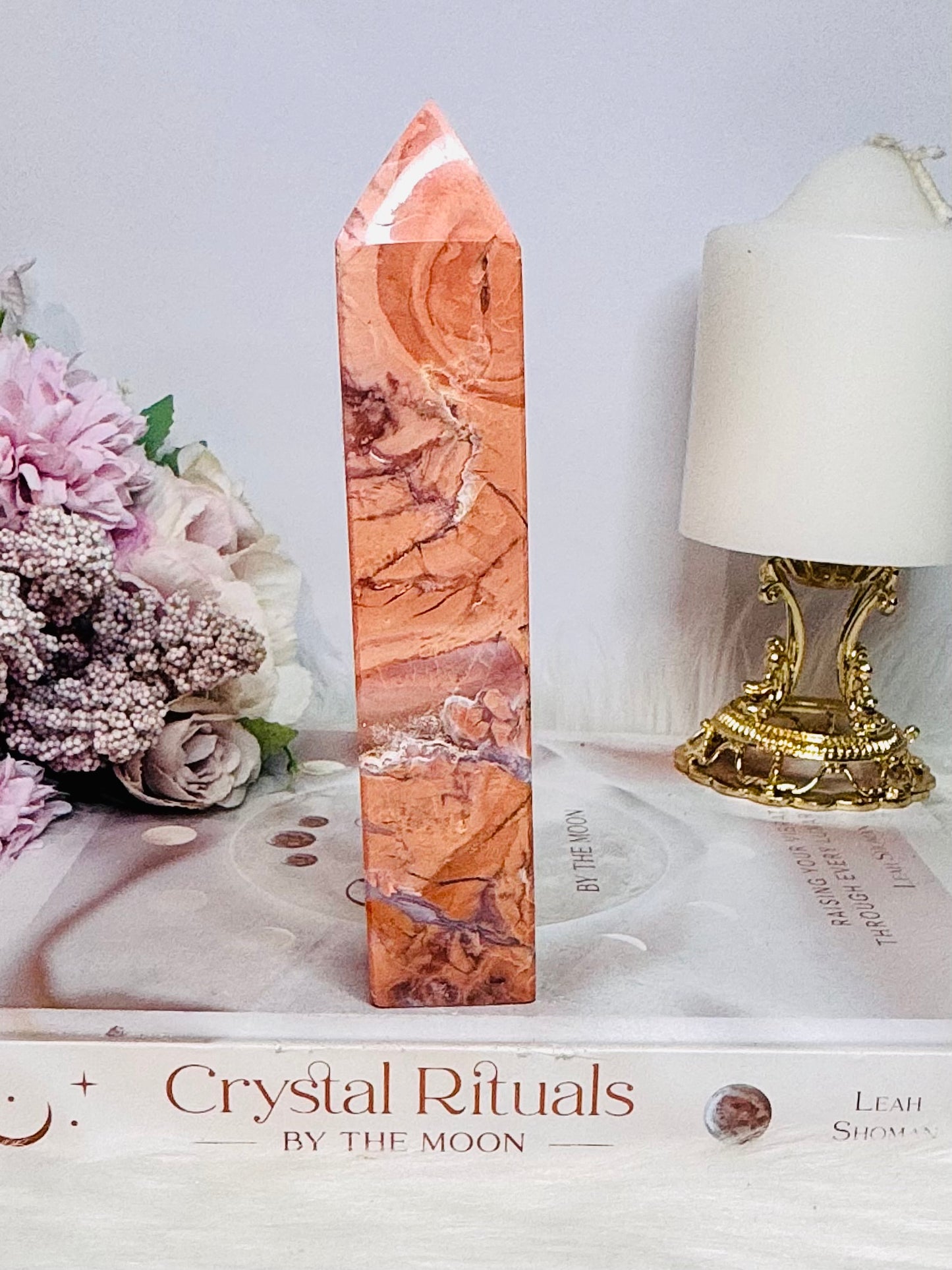 Stunning High Grade Large 14.5cm Pink Cotton Candy Agate Tower