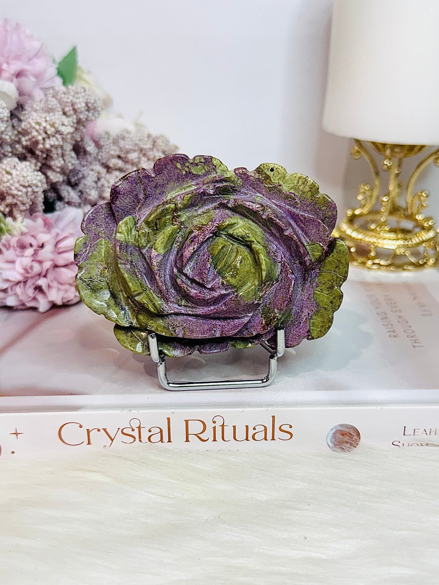 Wow! Rare & Incredible Atlantasite Carved Flower on Stand 9.5cm