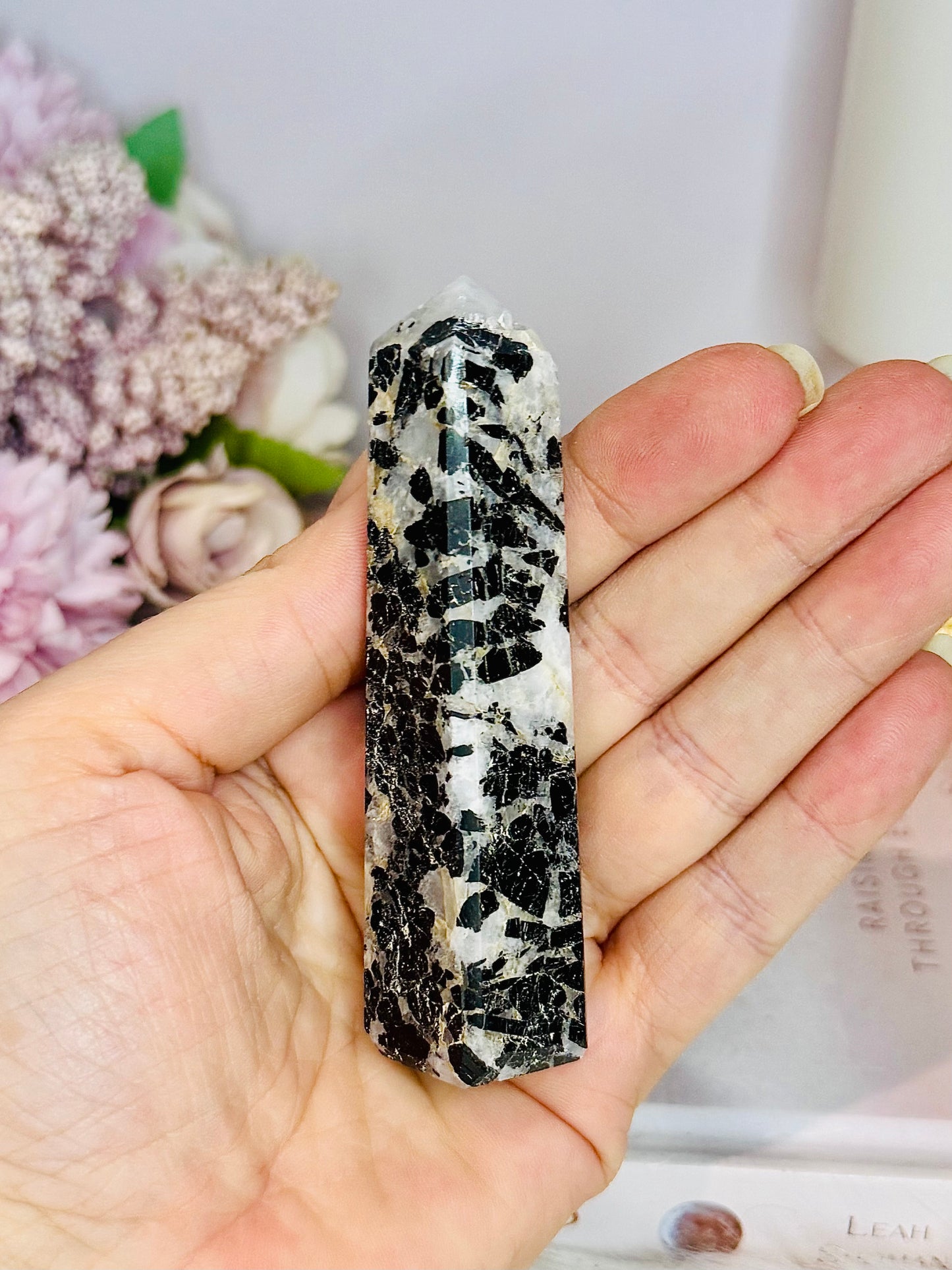 Black Tourmaline In Quartz Tower 10cm