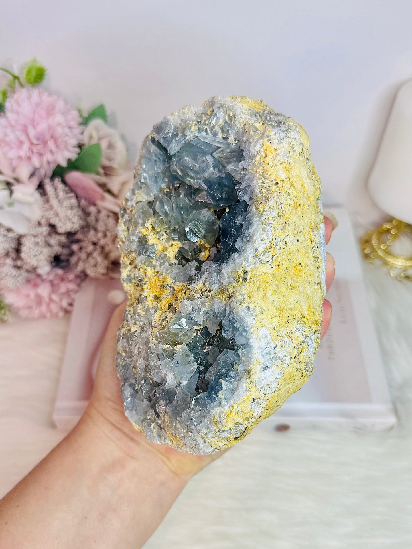 Huge Natural Blue Celestite Cluster Specimen 1.74KG