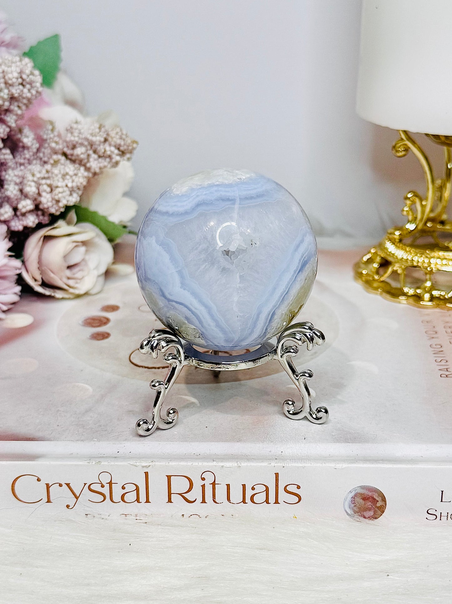 Druzy Blue Lace Agate Sphere On Stand 168g