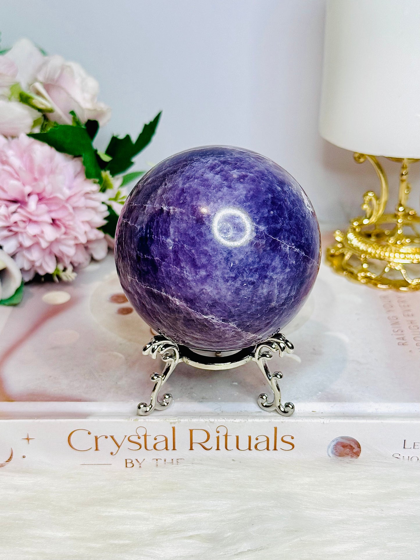 Large Purple Lepidolite Sphere on Stand 467g